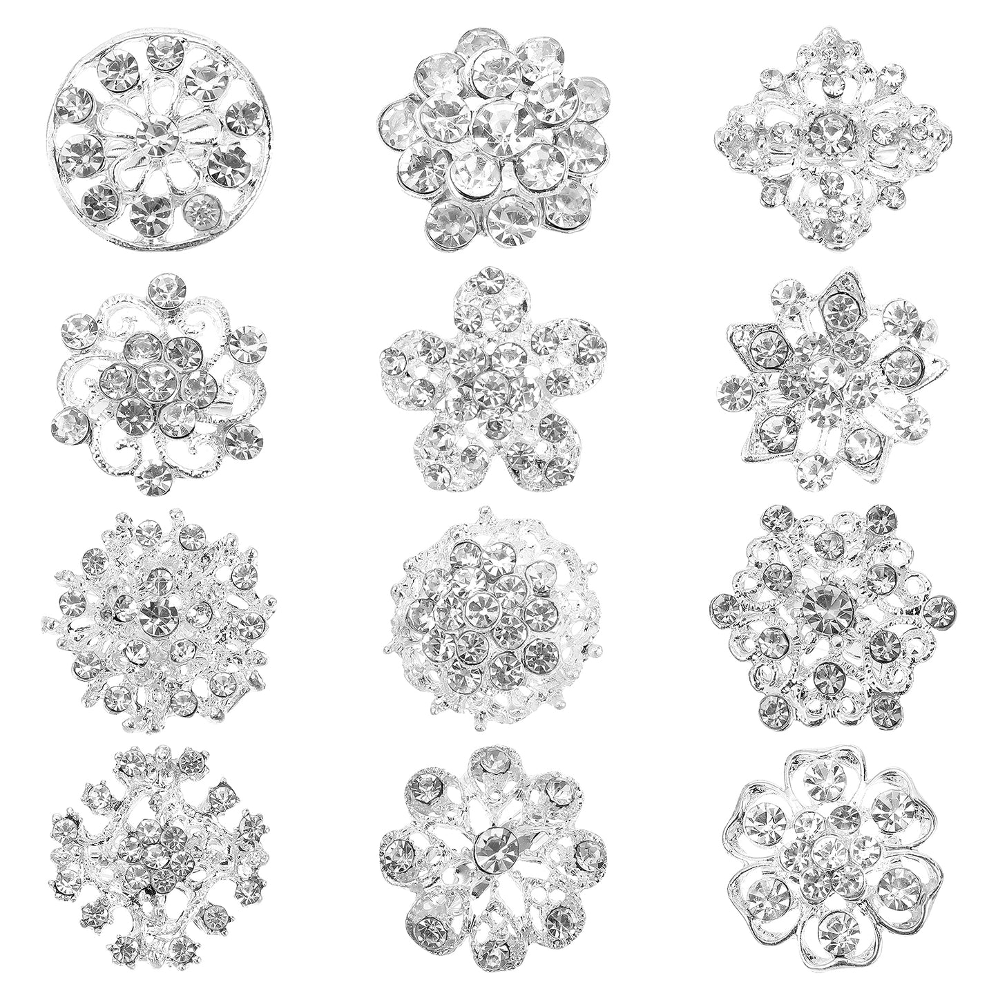 Yuanchu 12Pcs Small Rhinestone Brooches Set, Crystal Flower Brooch Pins Women Brooches for Banquet Wedding Jewelry(Silver)