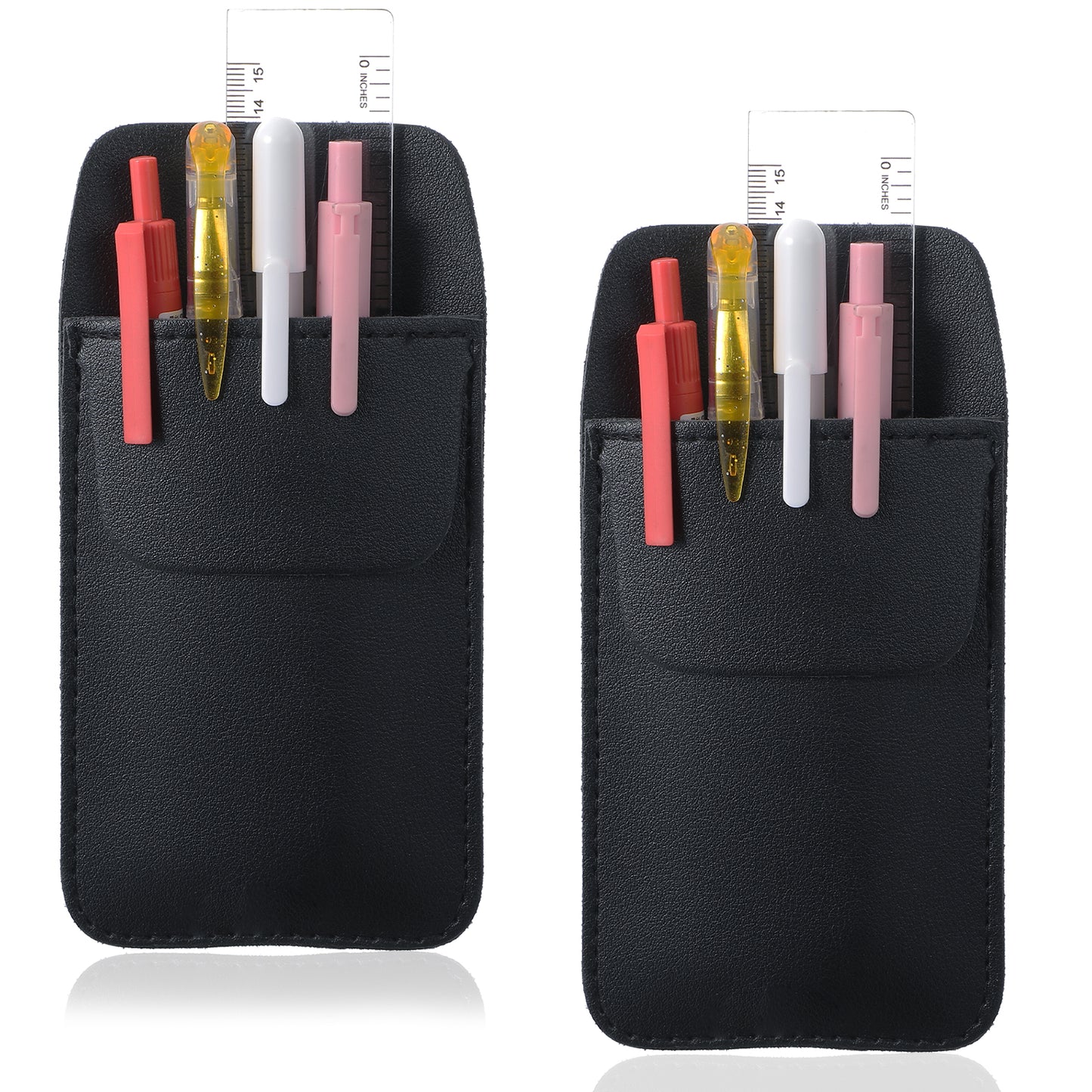 Yuanchu 2 Pcs PU Leather Pocket Protector, Premium Pocket Protector Pen Holder Pen Organizer Leather Pen Protect Holder Can Hold 4 Pens Pencil Pouch for Lab Coats Shirts