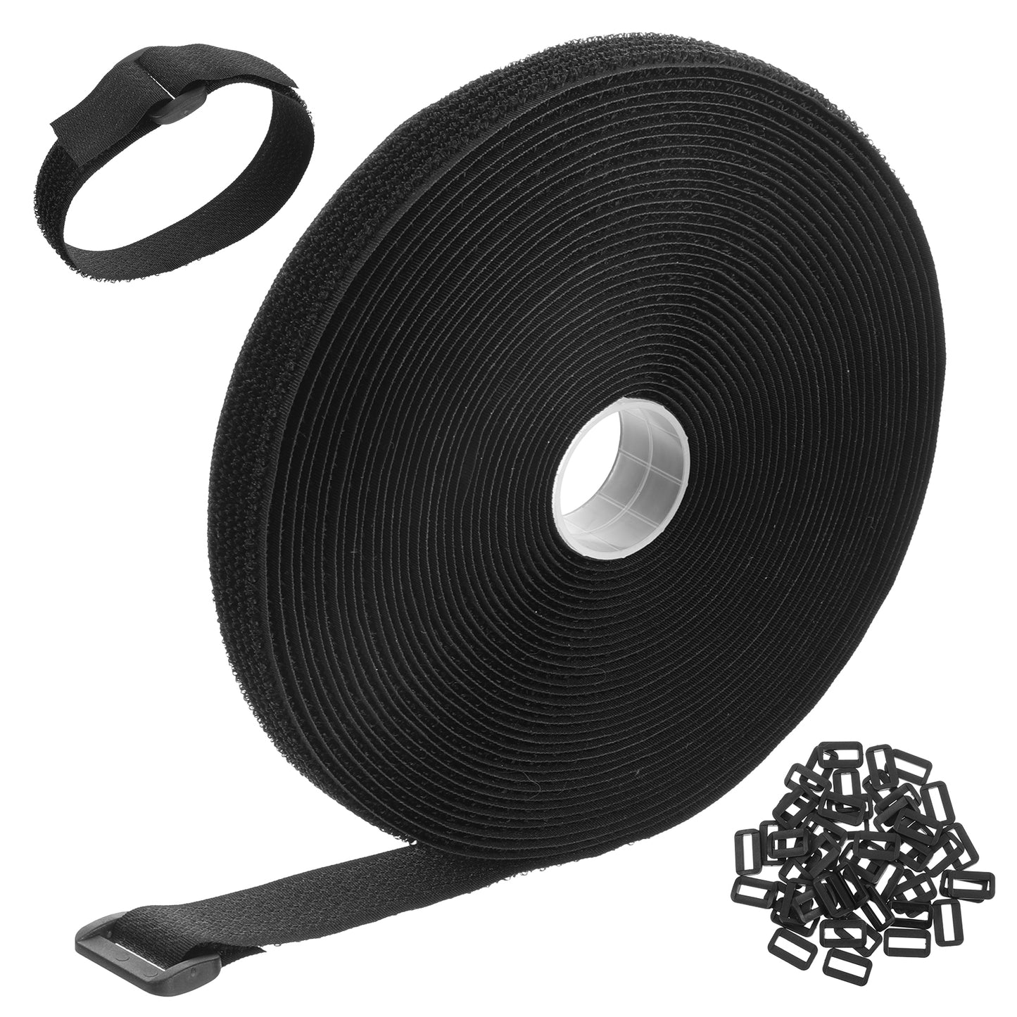 JJUNW Cable Straps, Straps Heavy Duty with 50 Buckles, Fastening Cables Ties Free to Cut Length Hook and Loop Strap, Adjustable Elastic Cord for Cable Tidy, Wire Management, Cord Organiser