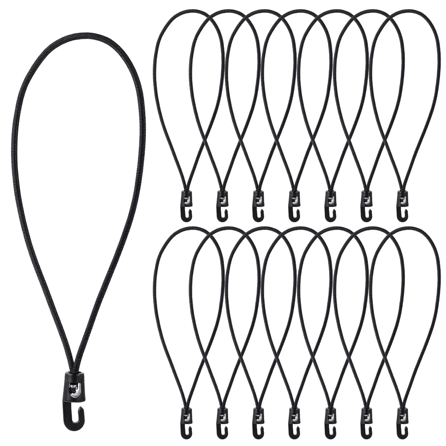 DOPENSPI 15PCS Bungee Cords with Hooks, 25cm/9.8in MultiPurpose Rubber Tensioners Elastic Bungee Ropes Elastic Tie Tarpaulin Hook for Camping Tarps Tents Pool Covers Camping Trailer Nets