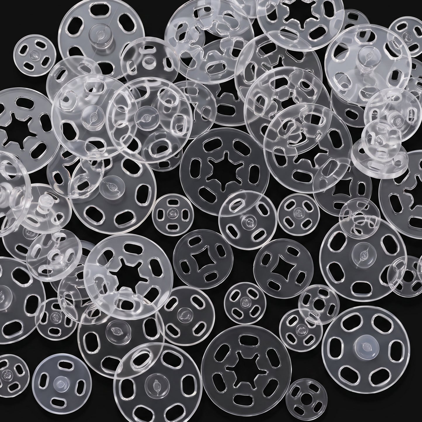JIYIN Plastic Clear Snaps, Invisible Sew-on Snap Buttons(7.5+10+15mm)