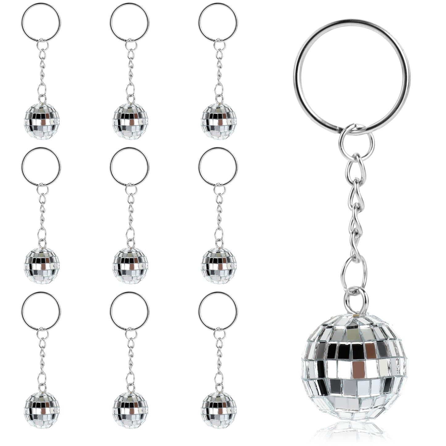 Molain Disco Ball Keychain Keyring, 10 Pcs 70s Small Disco Balls Keychain Silver Mirror Ball Keychain Ball Party Supplies for 70s 80s Disco Party Supplies Halloween Christmas Party Decorations