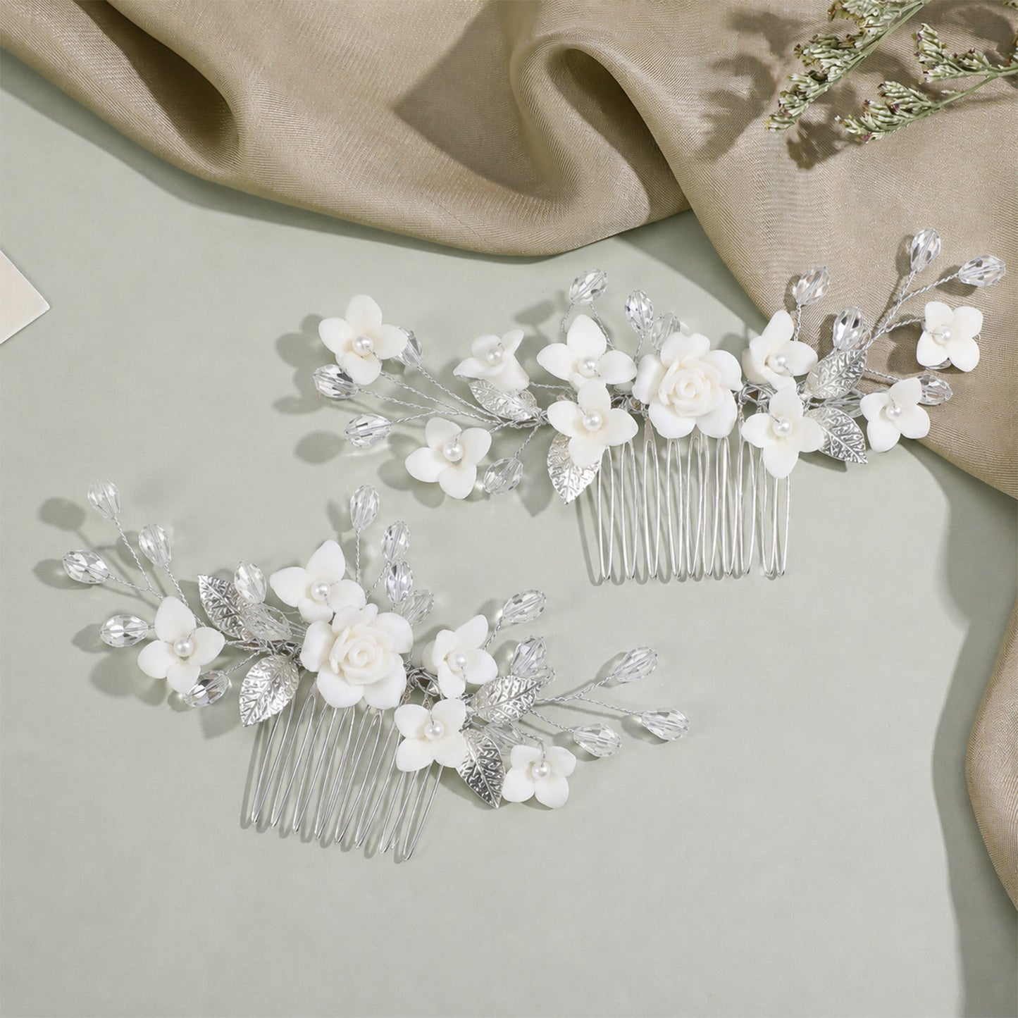 DOPENSPI 2PCS Flower Wedding Hair Comb, Rhinestone Flower Hairs Accessories Crystal Hair Pieces Bridal Hairs Clips for Women and Brides Bridesmaid