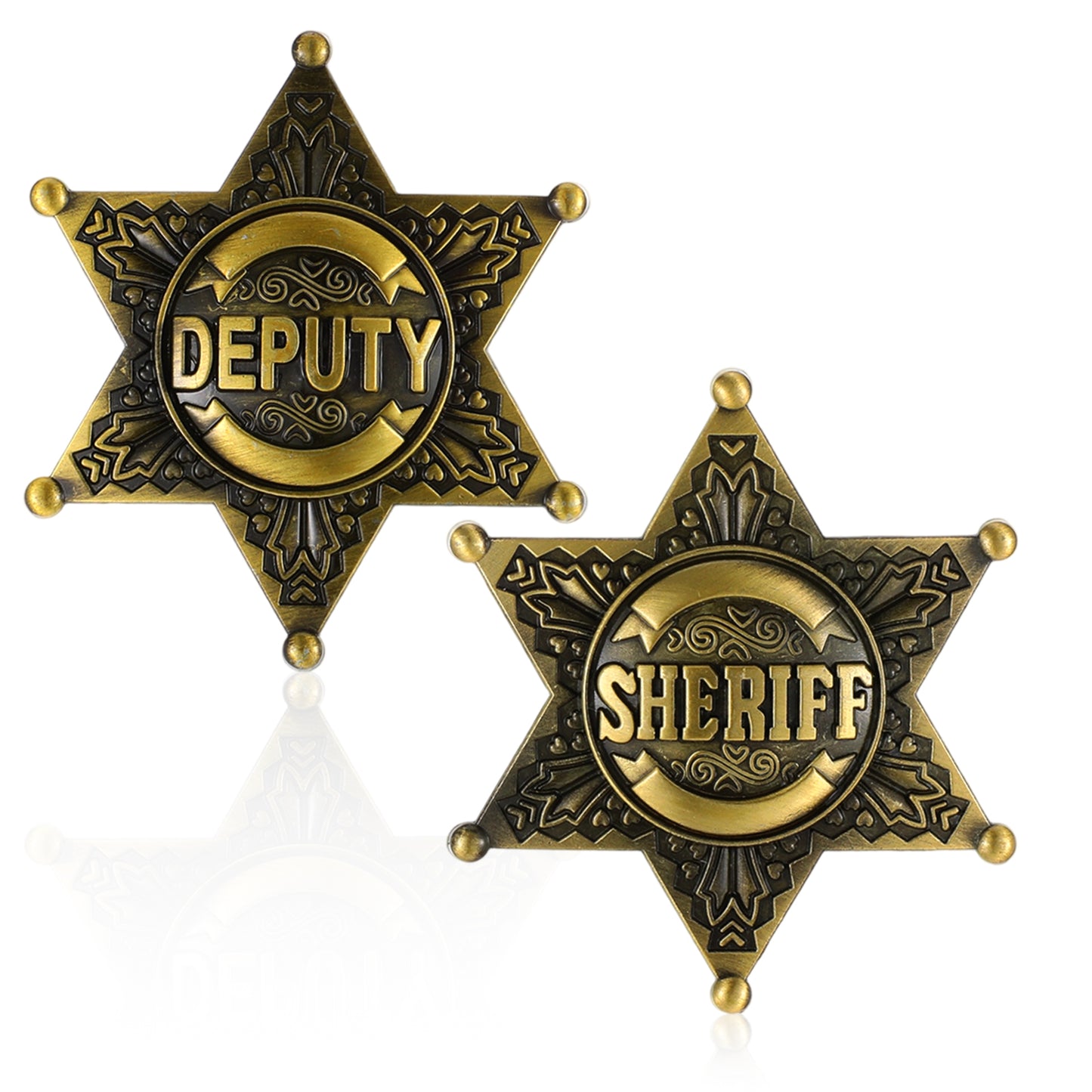 Yuanchu 2 Pack Sheriff and Deputy Sheriff Badges, Metal Star Police Badges Pin Brooch Western Cop Badge for Adult Party Costume Role Play Western Theme