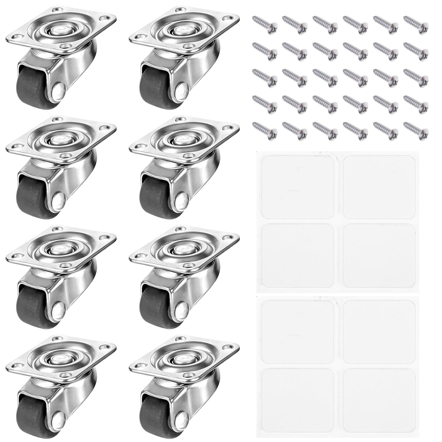 Yuanchu 8 Pack Small Swivel Casters, 0.5" 360 Degree Castor Wheels Rubber Trolley Wheels with 26MM Stainless Steel Base Castors for Furniture Trolley Dolly Garden Planter Storage Cart