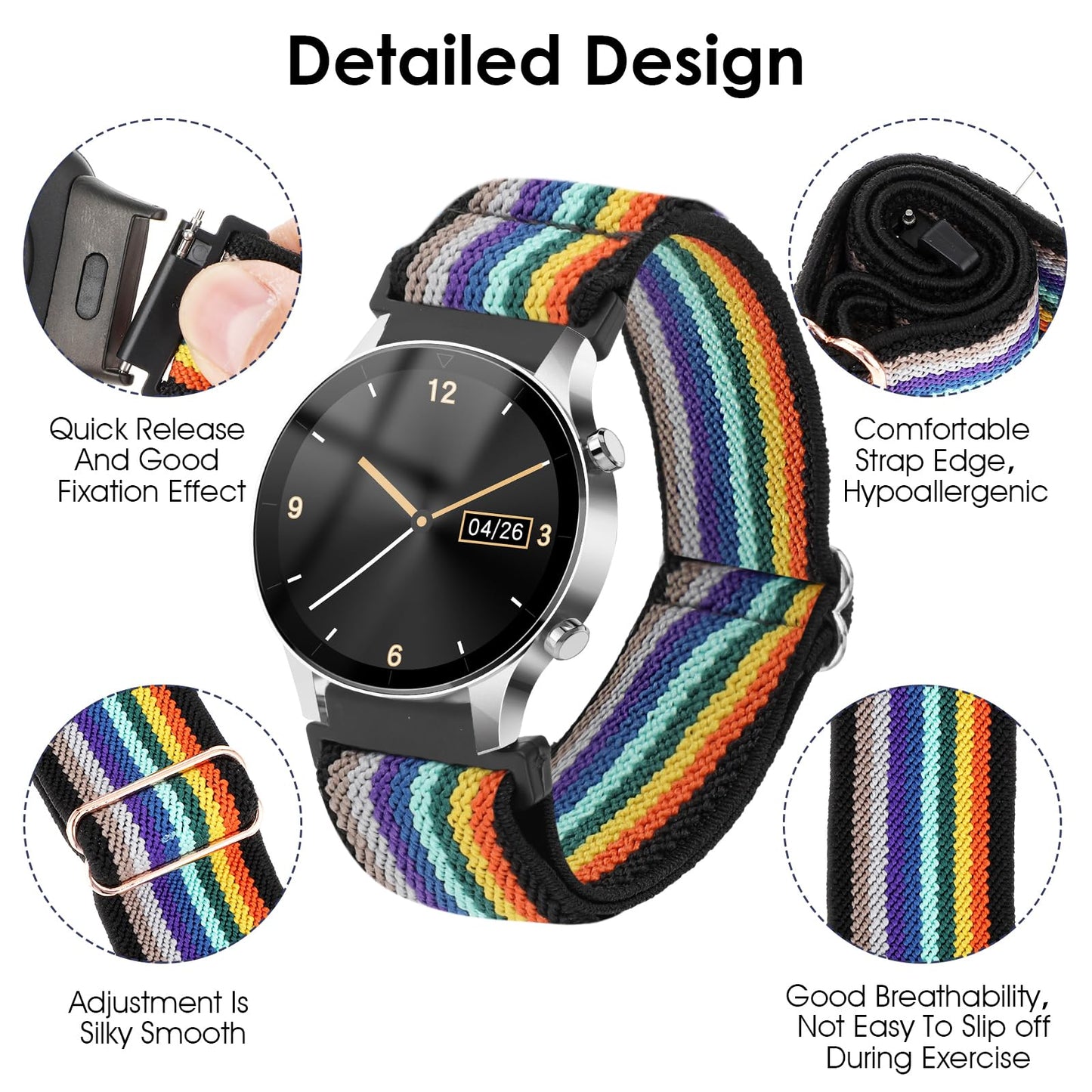 Andibro 3pcs Stretchy Nylon Band Braided Sport Elastic Strap Replacement Wristbands Soft Elastics Solo Loop Strap, Compatible with 20mm Watch Strap for Watches and Smartwatches(B,22mm)