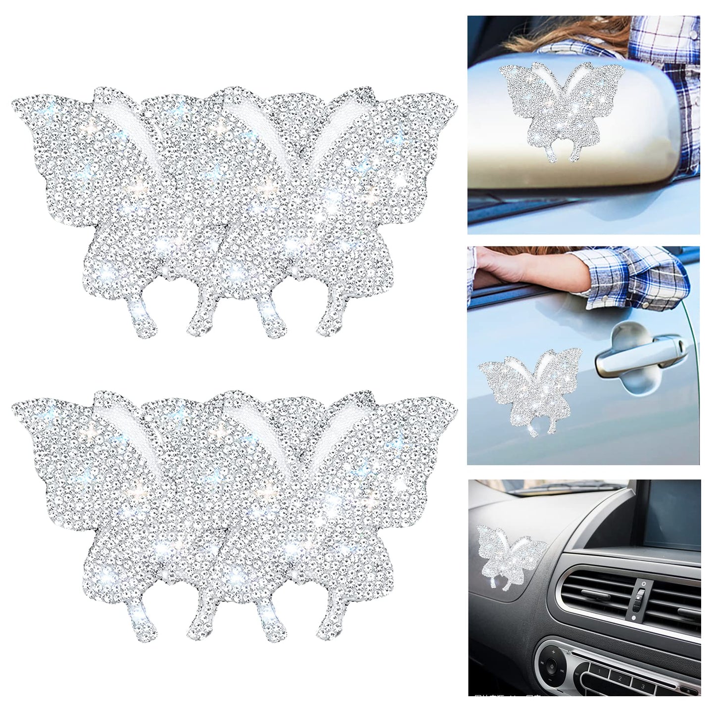 Cobee Crystal Butterfly Car Stickers, 4 Pieces Bling Car Sticker Decal Rhinestone Butterfly Car Decoration Stickers Self-Adhesive Glitter Decals for Cars Bumper Window Laptops Luggage