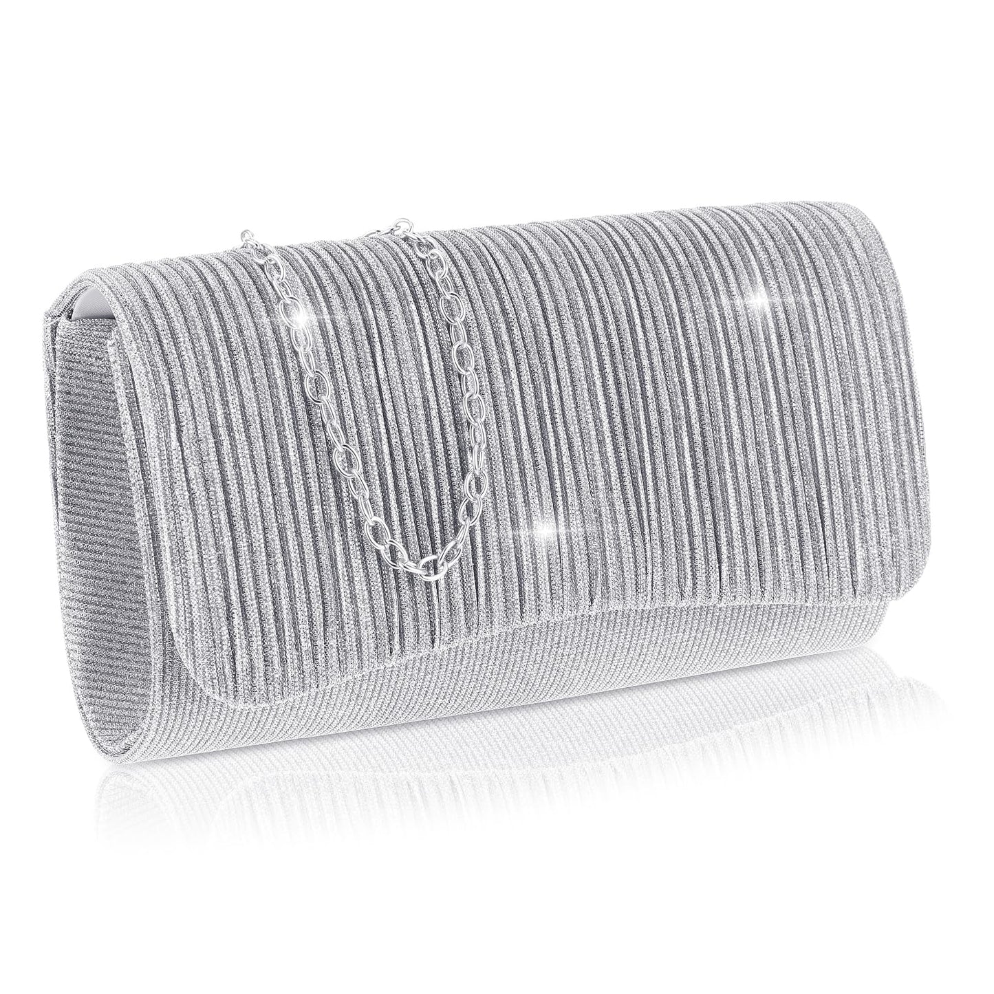 simarro Women's Evening Banquet Bag, Fashion Simple Clutch Bag Purses Ladies' Party Handbags Envelope Handbags for Women's Prom Wedding Christmas New Year Party(Silver)