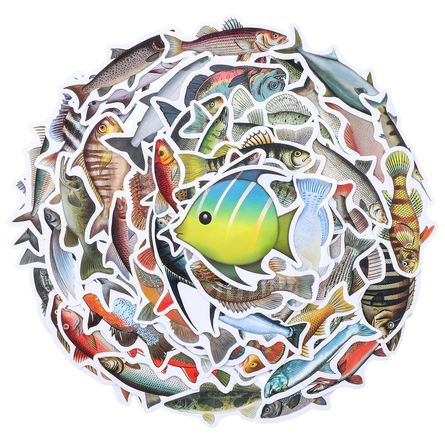 Yuanchu Pack of 110 Fish Sticker Set, Waterproof Vinyl Fish Stickers, Self-Adhesive Fish Stickers for Children Adults Snowboard Water Bottle Car Bicycle Skateboard Luggage Laptop Lunch Boxes