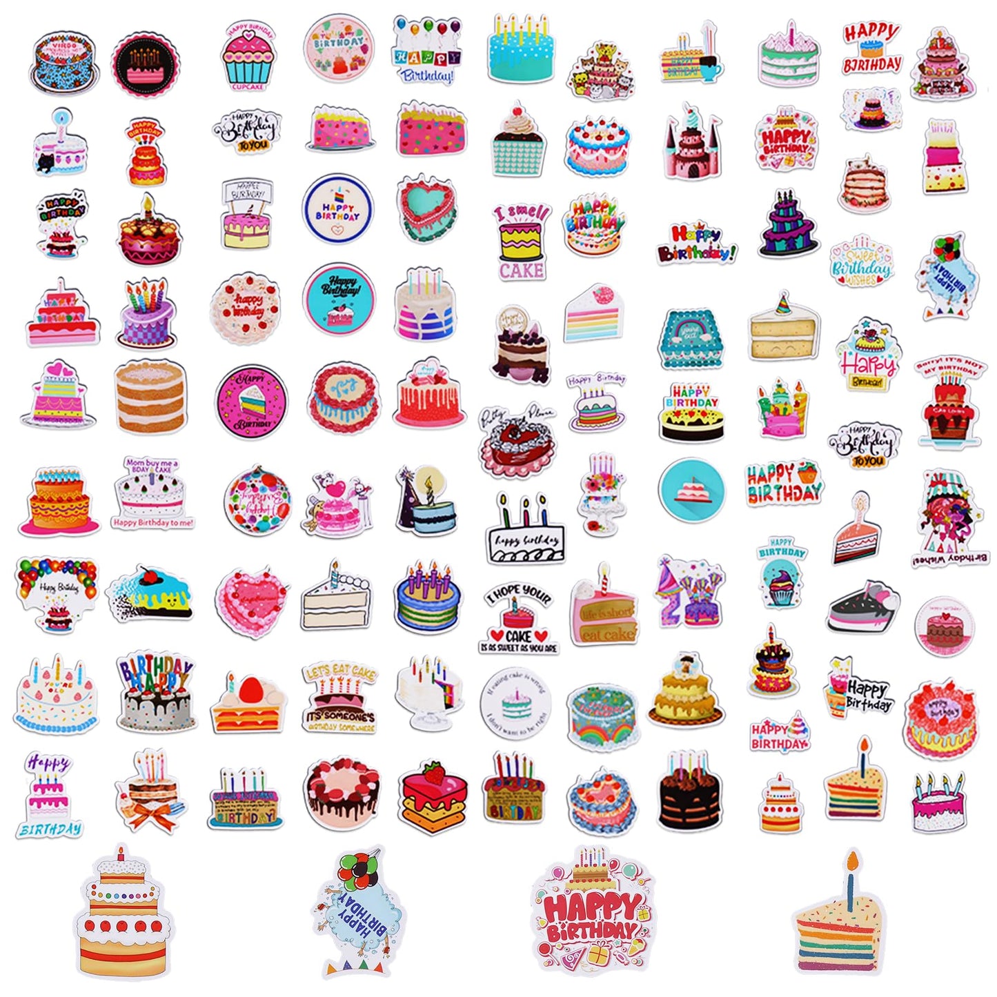 TIESOME Happy Birthday Cake Stickers, 95 PCS Happy Birthday Stickers for Kids Birthday Party Stickers Celebration Stickers Waterproof Adhesive Decals Birthday Supplies Decorations for Kids Adults