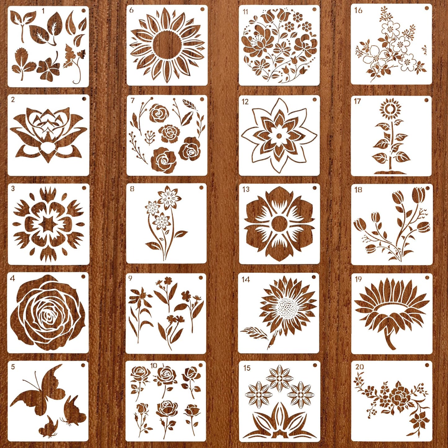 Giantree Floral Stencils for Painting, 20 Pcs 5.9 Inch Flower Stencils for Crafts Rock Painting Large Sunflower Painting Stencil Reusable Stencils for Painting on Wood Wall Tile Floor Home Decor