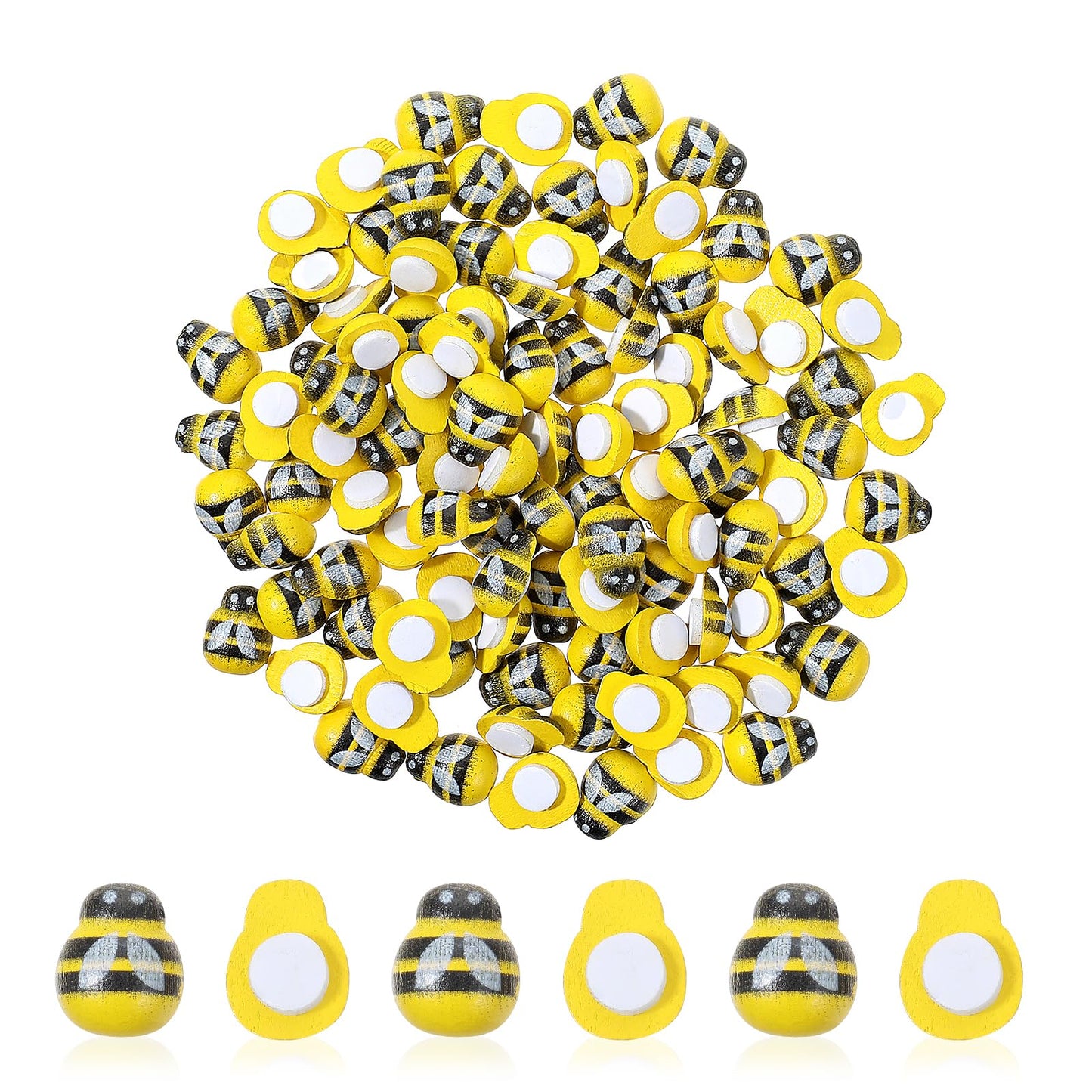 Molain 100 Pcs Tiny Craft Bees, Wooden Self-Adhesive Bumble Bee Decor for DIY Wreath Embellishments and Bee-Themed Party Table Decoration