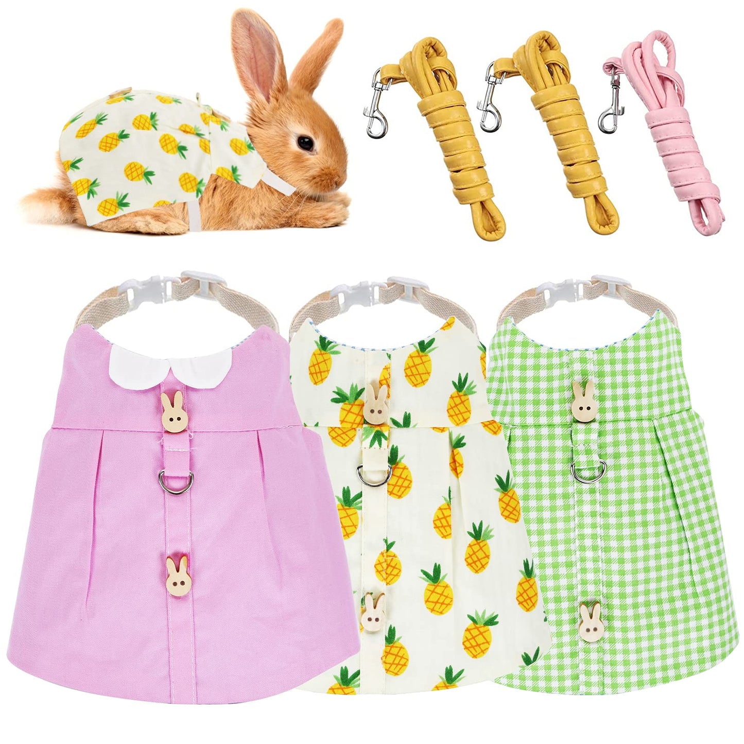 Molain Rabbit Harness Vest and Leash, 3 Pieces Rabbit Dress Clothes Escape Proof Small Animal Harness Pet Costume for Rabbit Bunny Hedgehog Ferret Piggies
