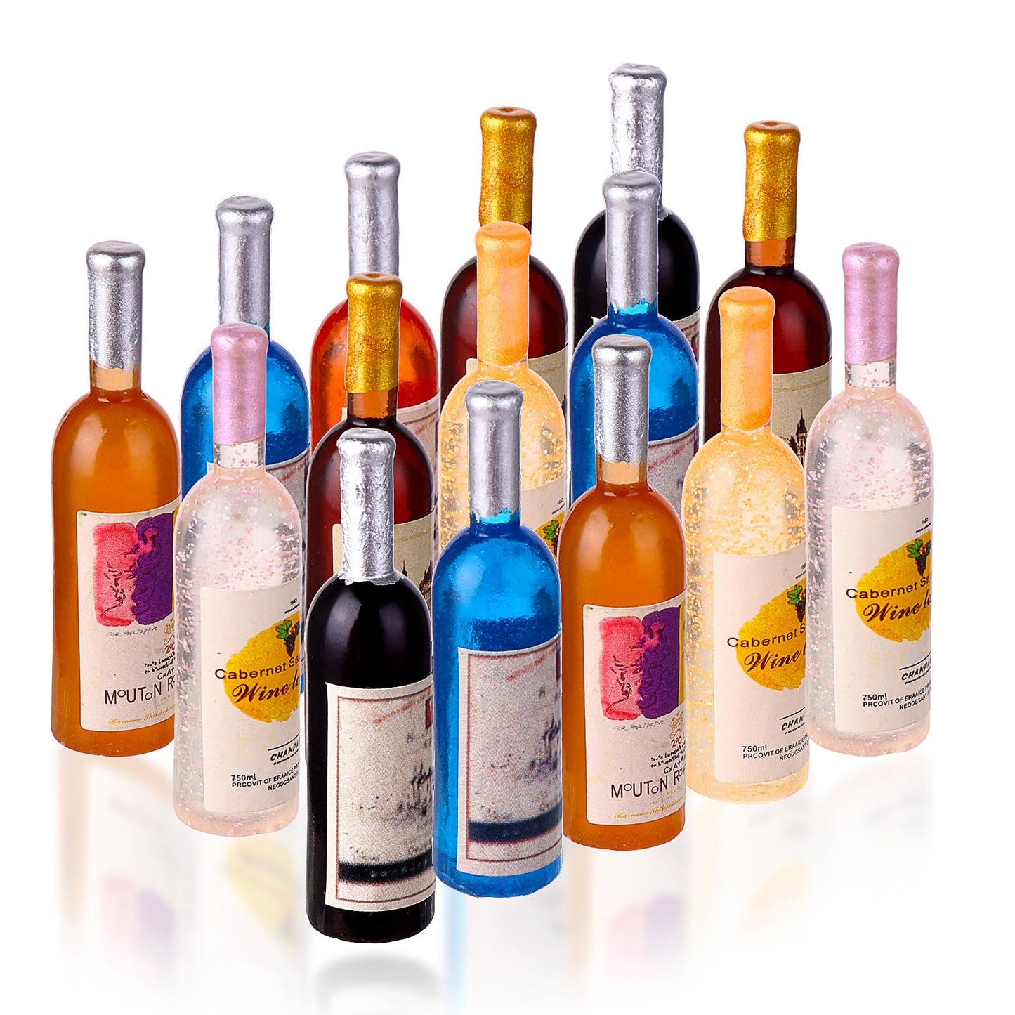 TIESOME Dollhouse Wine Bottles, 15-piece Set 1:12 Mini Red Wine Bottle Miniature Beverage Bottle Wine Model Kitchen Accessories Dollhouse Decoration Accessories