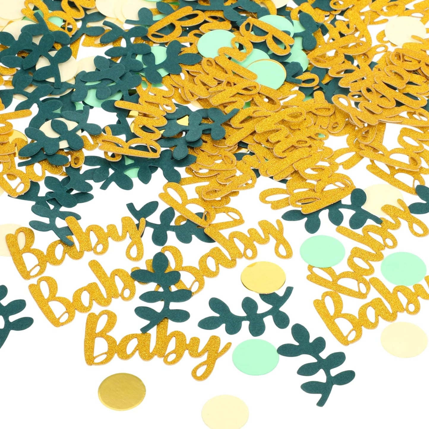 LXUEJIE 350 PCS Greenery Baby Shower Confetti Scatter Decorations, Round Scatter Confetti Dots Greenery Eucalyptus Paper Table Decoration for Baby Shower Gender Reveal Decor