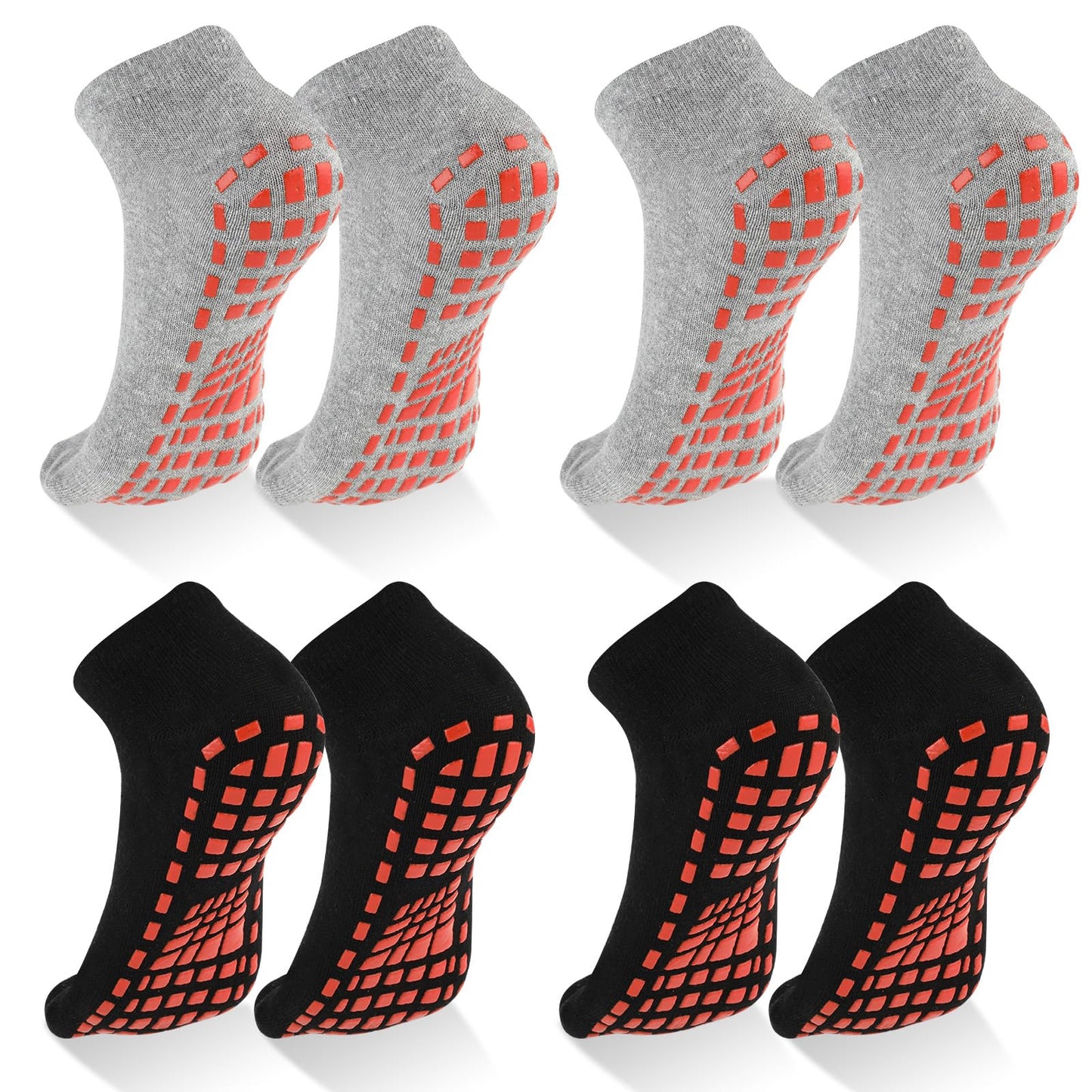simarro 4 Pairs Yoga Socks with Grips, Non Slip Grip Socks for Yoga Pilates Ballet Barre Dance Gym Hospital, Anti Skid Socks for Women and Men (2 Colors 4 Pairs)