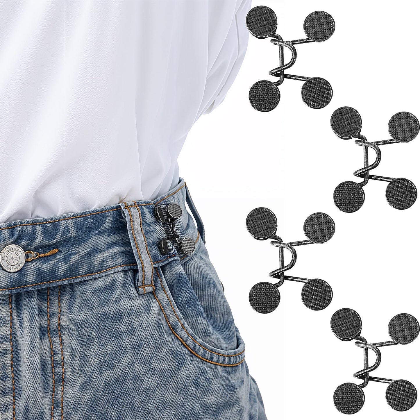 Yuanchu Trouser Clips, 4 Sets Trouser Clips for Tightening Trousers Adjustable Waist Buckles No Nails Belt for Tightening Buttons Jean Buttons Removable Jeans Clips