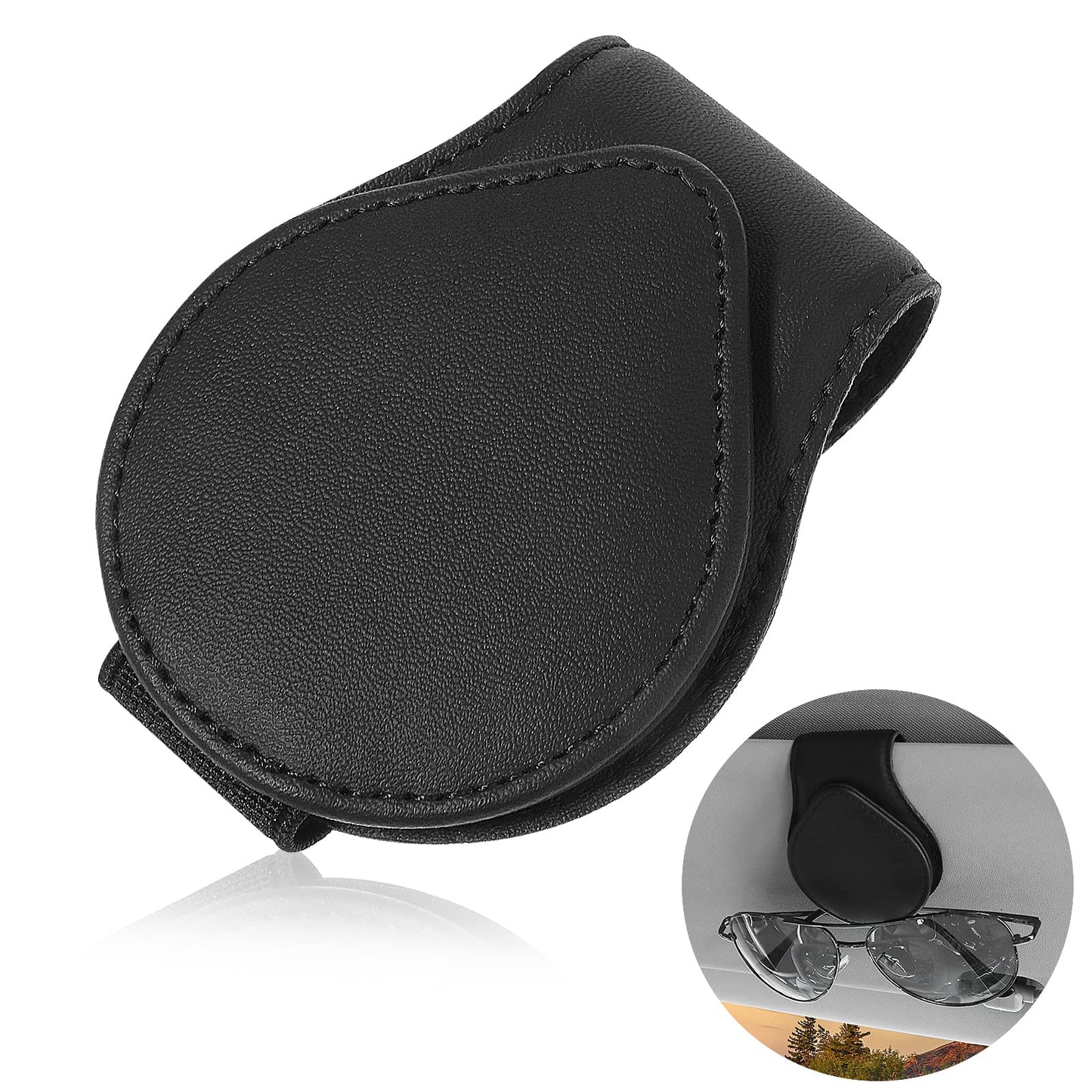 TIESOME Magnetic Sunglasses Holder for Car Sun Visor, Universal Car Leather Eyeglass Hanger Clip Mounted with Ticket Card Clip Magnetic Glasses Mount Holder Car Interior Visor Accessories (Black)