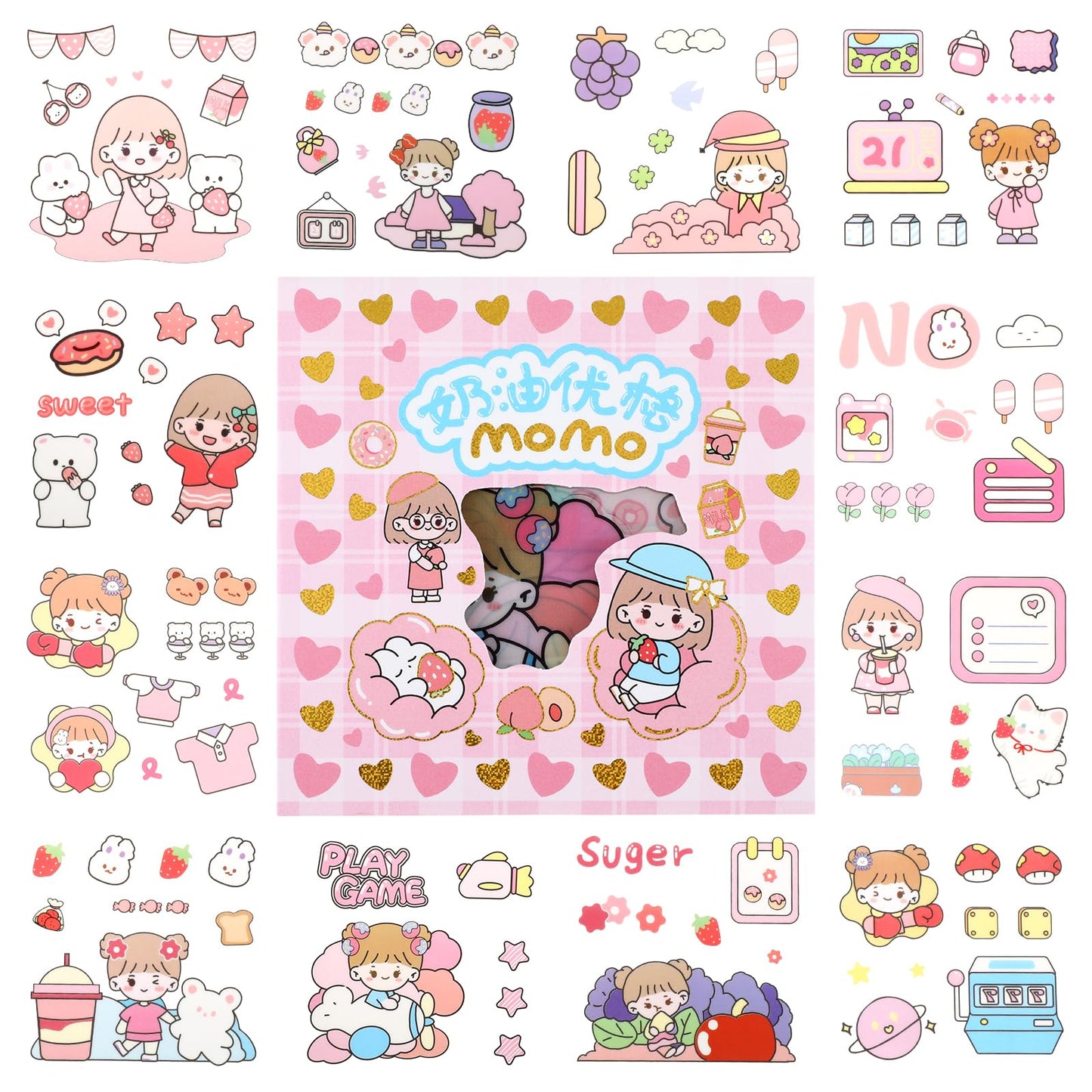 Amaxiu 100 Sheets Waterproof Cute Stickers Set, Clear Kawaii Sticker Cartoon Sticker Decorative Decals Stickers for Phone Cases Laptops DIY Crafts Scrapbook Journal Notebook