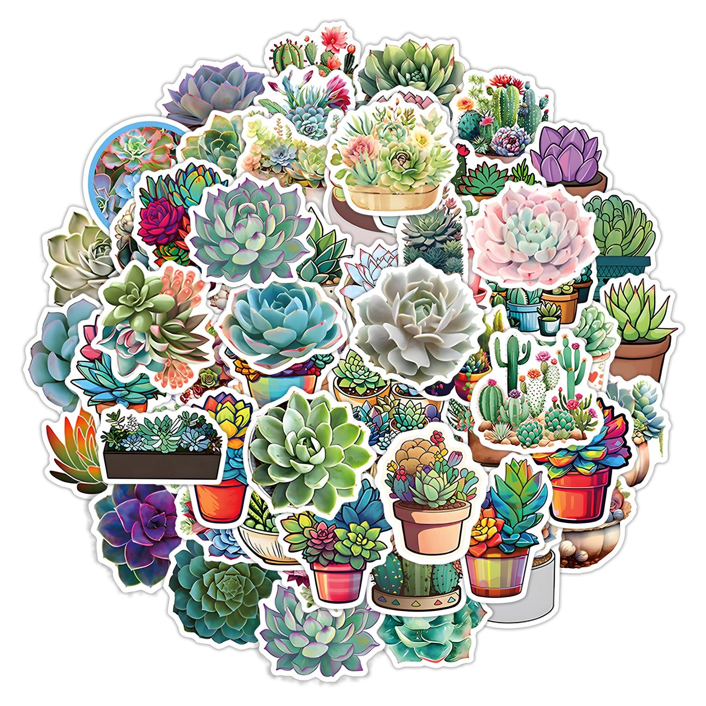 Bewudy 60 Pcs Succulent Plant Stickers Cactus Stickers, Aesthetic Waterproof Stickers for Kids Girls Teens, Personalized Vinyl Stickers for Water Bottles Luggage Scrapbook Laptop Stickers