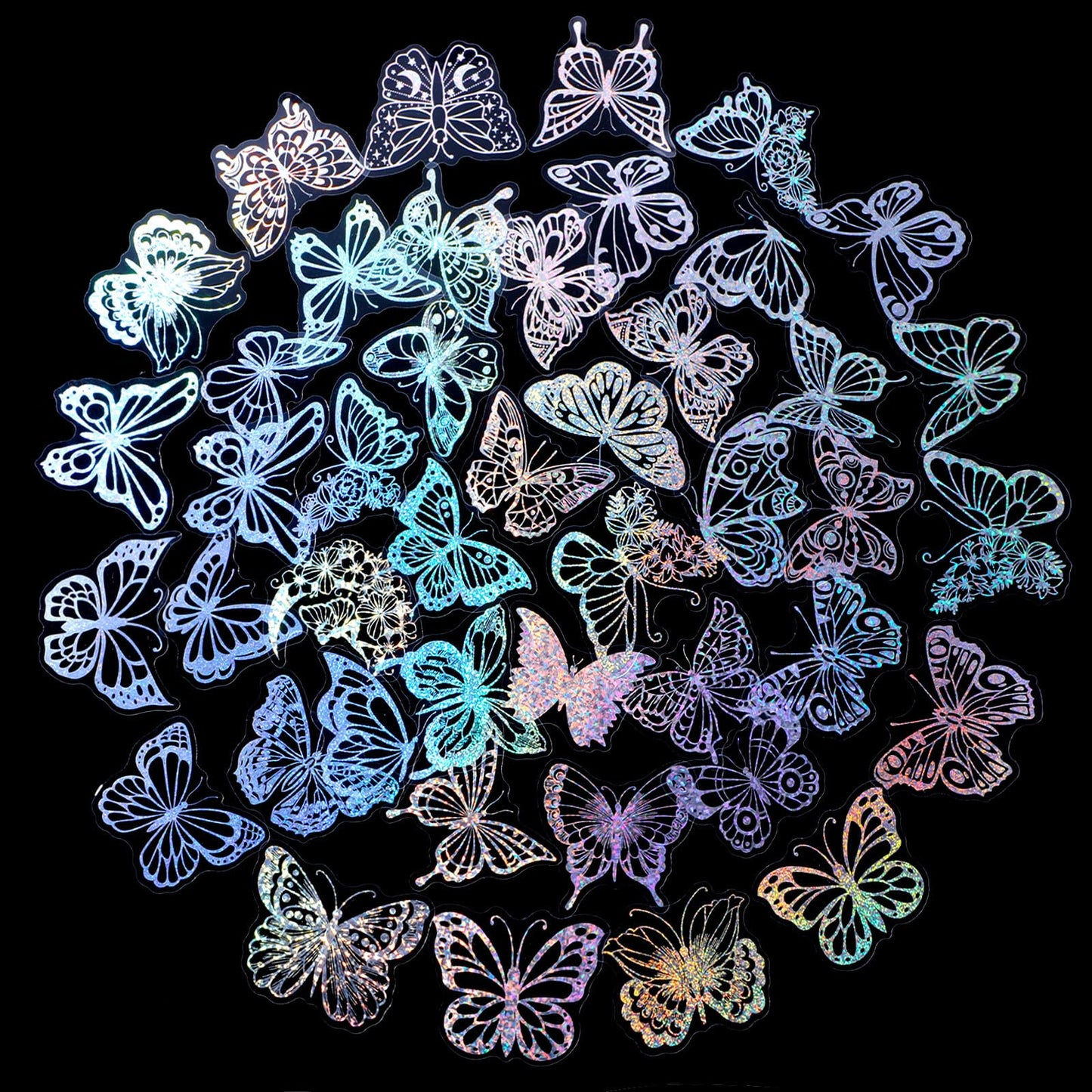 TIESOME 100pcs Holographic Glitter Butterfly Stickers, Waterproof Butterfly Sticker Glitter Resin Butterfly Stickers for Scrapbooking Daily Planner Water Bottles Laptops