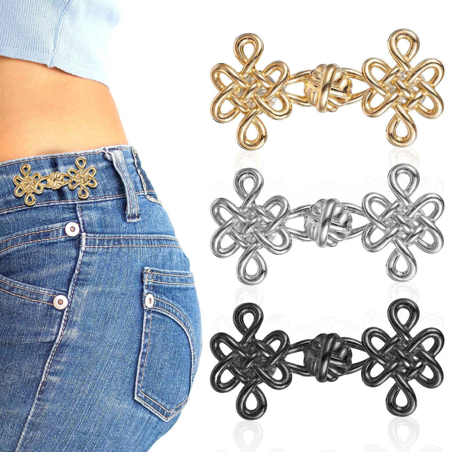 Yuanchu 9 Pairs of Jeans Waist Tightener, Chinese Knot Trousers, Tighten, Clip Adjustable Trousers, Reducing Clip, Removable Waist Buckles, Jean Button Pins for Trousers, Jeans, Women's Skirt