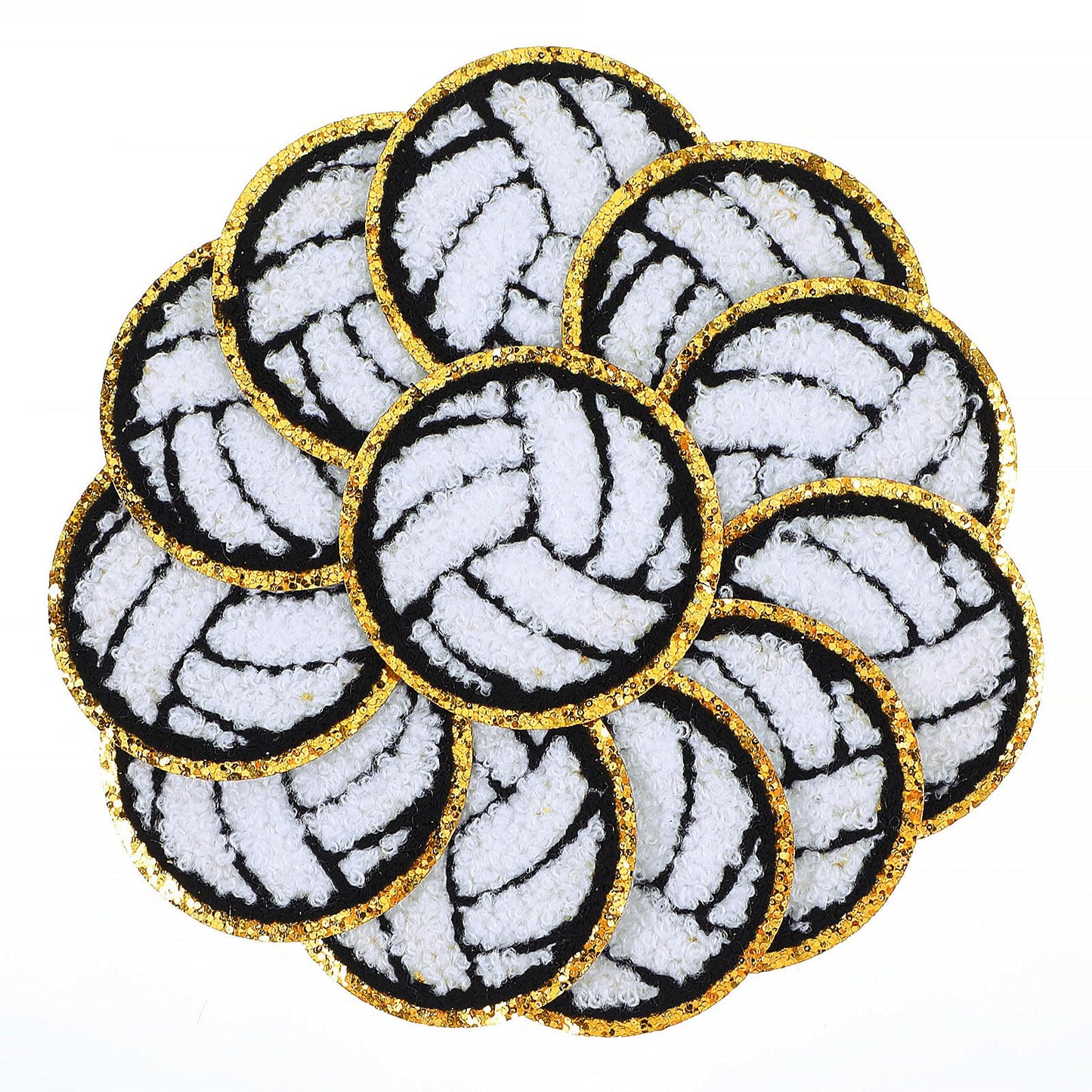 Yuanchu Volleyball Iron on Patch, 12 Pcs Gold Edges Chenille Embroidery Patches Cute Sew on Applique Ironable Volleyball Patches for DIY Hats Backpack Clothes Dress Pants Jeans