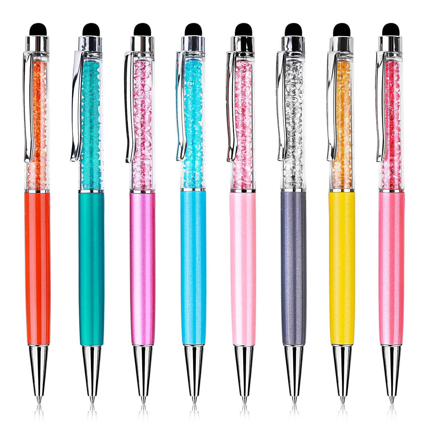 TIESOME Crystal 2 in-1 Touch Screen Ballpoint Pen, 8Pcs Crystal Stylus Pen Bling Ballpoint Pens Capacitive Writing Pens for Touch Screens Office School Stationery Supplies