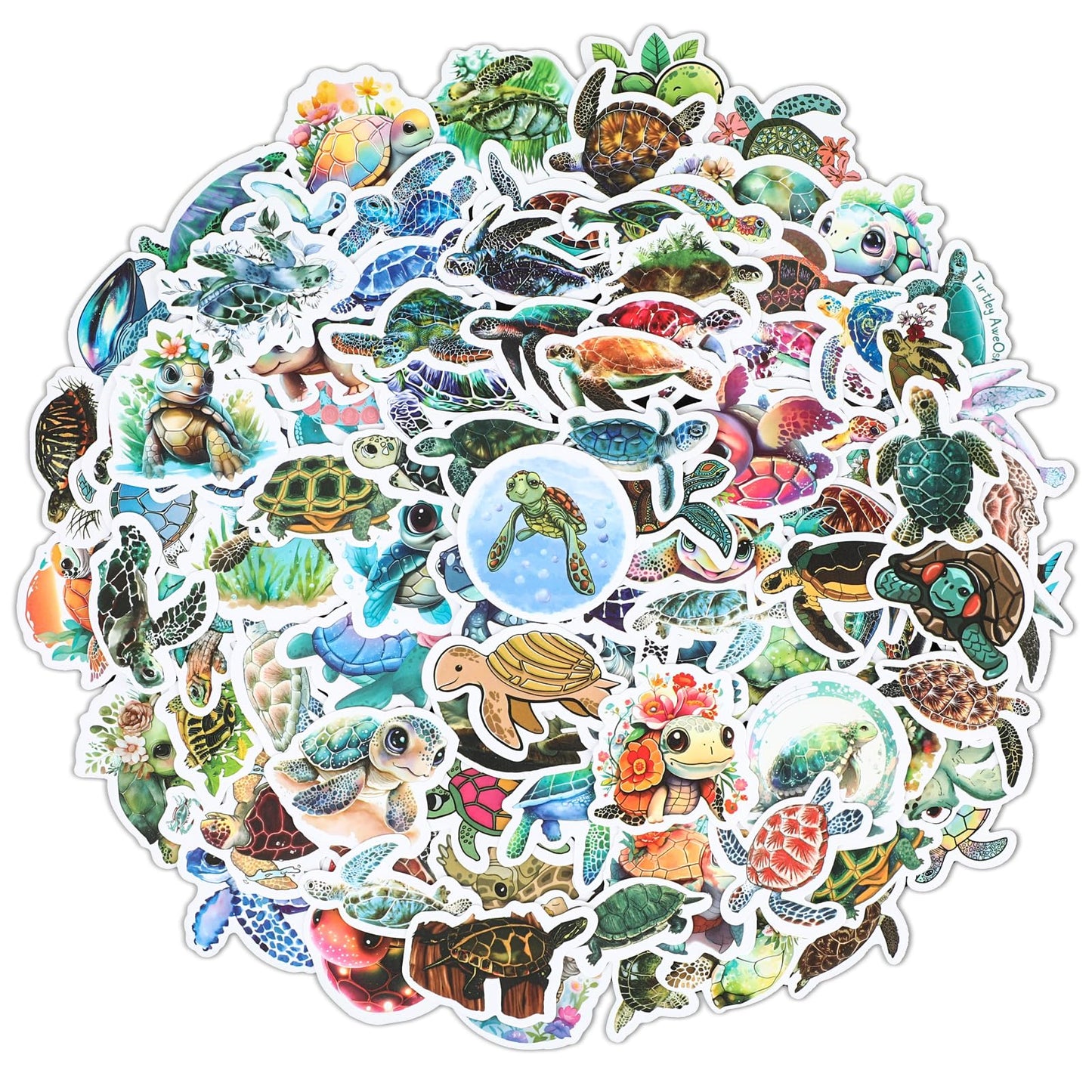 GEEHUA 100Pcs Sea Turtle Stickers, Waterproof Colorful Sea Turtle Sticker, Cute Ocean Animals Stickers Birthday Party Scrapbook Skateboard Phone Laptop for Kids Girls Teens & Adults