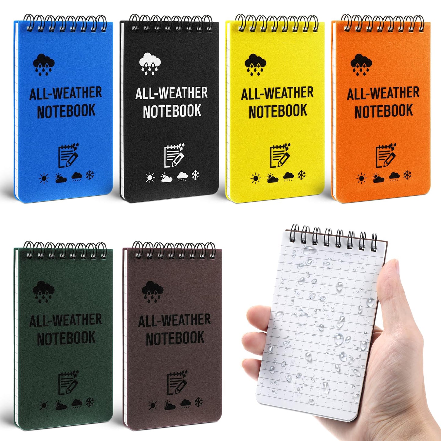 cobee Waterproof Notebooks, 6 Pack 300 Sheet All Weather Pocket Notebook 3" x 5" Mini Notepads Small Spiral Lined Pages Little Memo Pads Field Note Pad for Outdoor Office School Home Accessories
