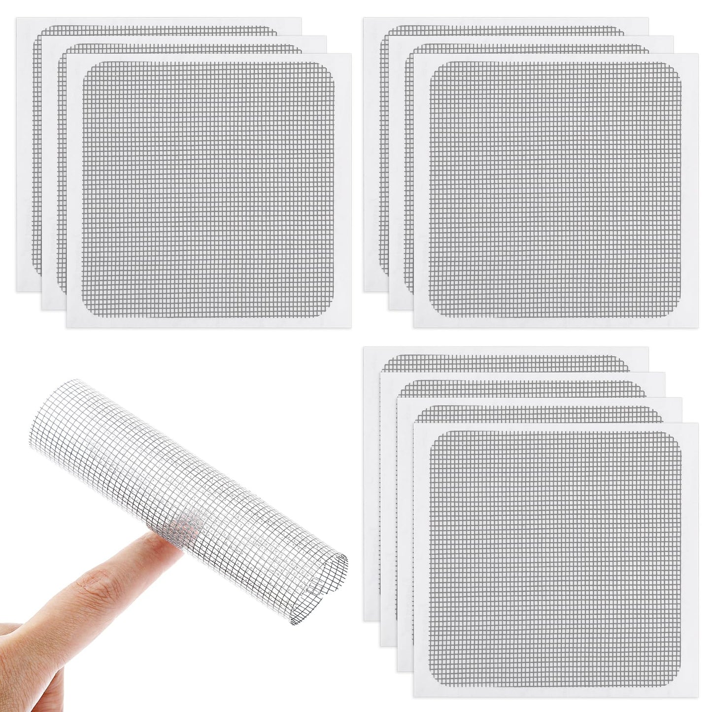 Amabro Window Screen Repair Patches, 3-Layer Strong Adhesion Window Door Screen Mesh Replacement Repair Patches Self-Adhesive Fiberglass Screen Quick Repair Tape, 4" x 4"(12pcs, Gray)