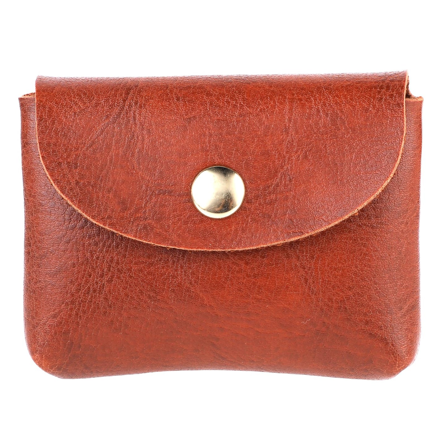 TIESOME Leather Mini Coin Pouch, Small Coin Purse Snap Closure Classic Pocket Wallet Simple Card Case Travel Coin Purse ID Credit Card Protective Bag for Men Women(Brown)