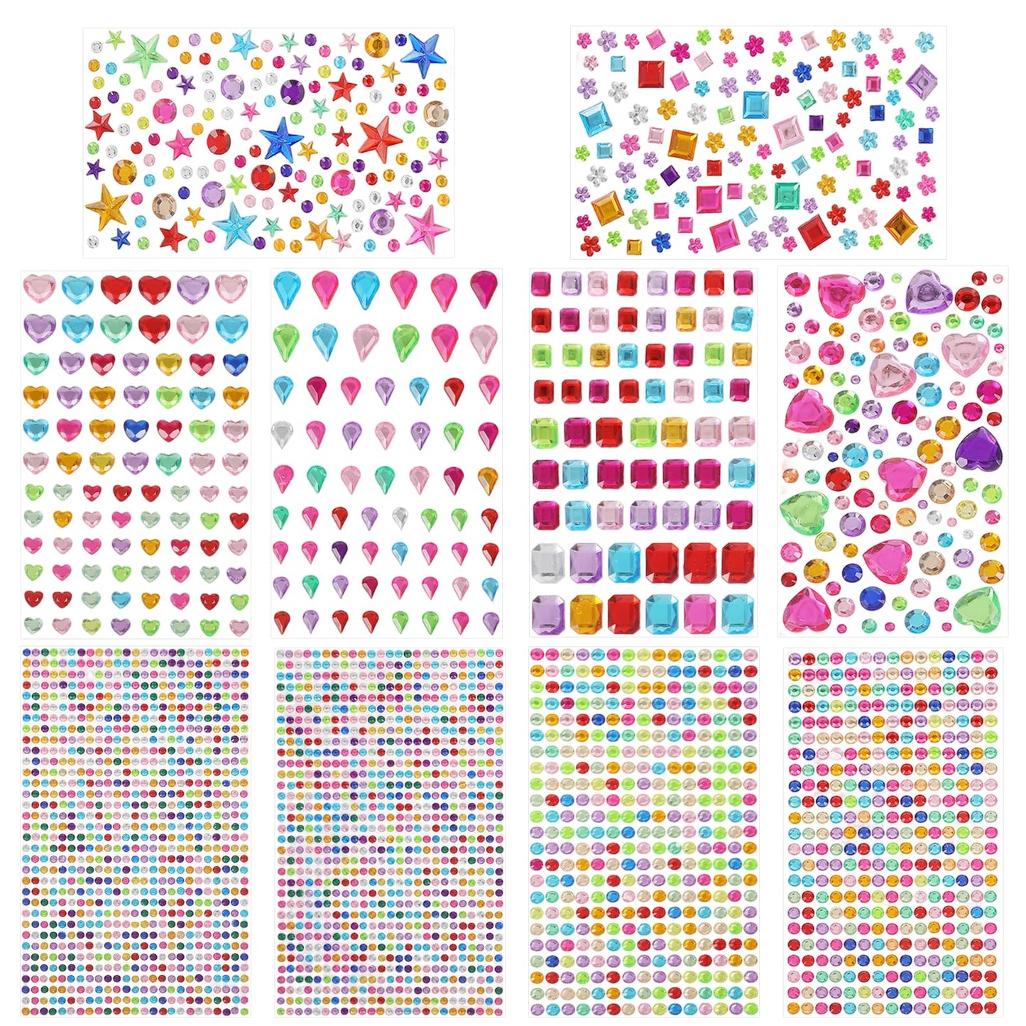 WJIAAA Glitter Stickers, Pack of 3500 Colourful Self-Adhesive Glitter Stones Self-Adhesive for Crafts DIY Crafts Scrapbooking