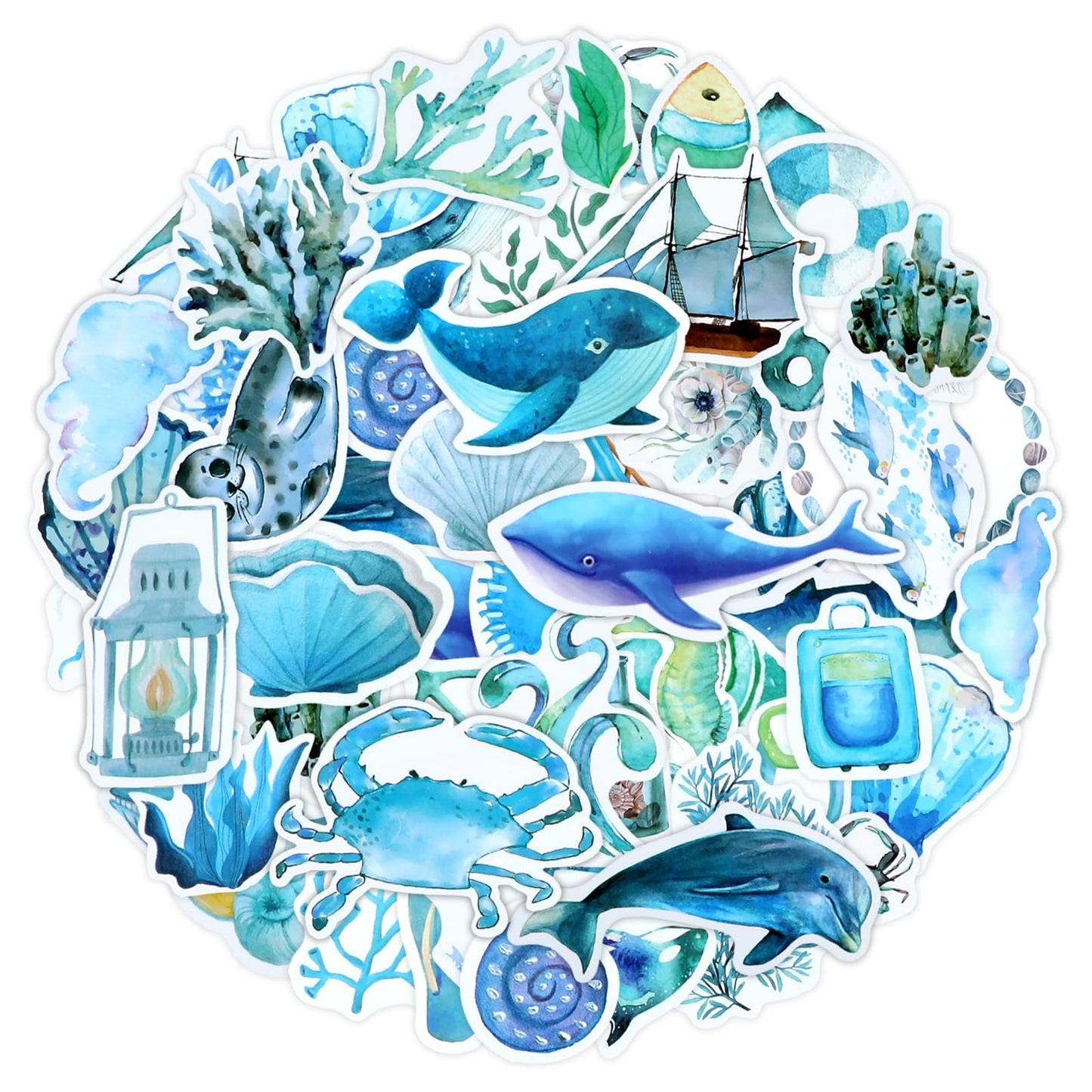 GEEHUA 50PCS Ocean Animals Stickers, Waterproof Ocean Style Adhesive Decals Under The Sea Marine Life Stickers Ocean Stickers for Kids for Birthday Party Scrapbook Skateboard Phone Laptop