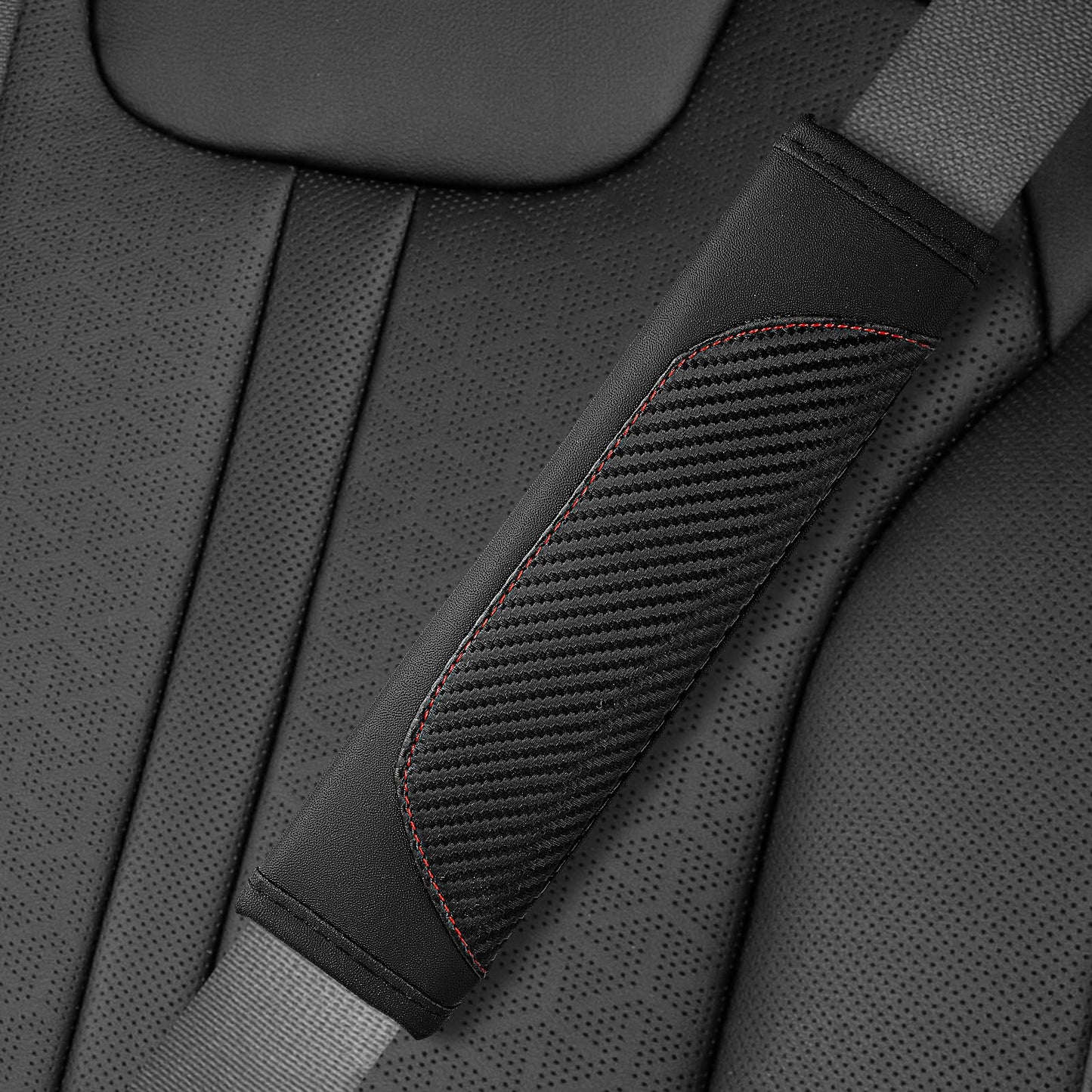 Amabro 2Pcs Car Seat Belt Cover, Comfortable Car Seat Belt Pads Leather Car Safety Seatbelt Cover Pads Shoulder Strap Covers Seat Belt Protector Auto Interior Accessories Compatible with Cars(Black)