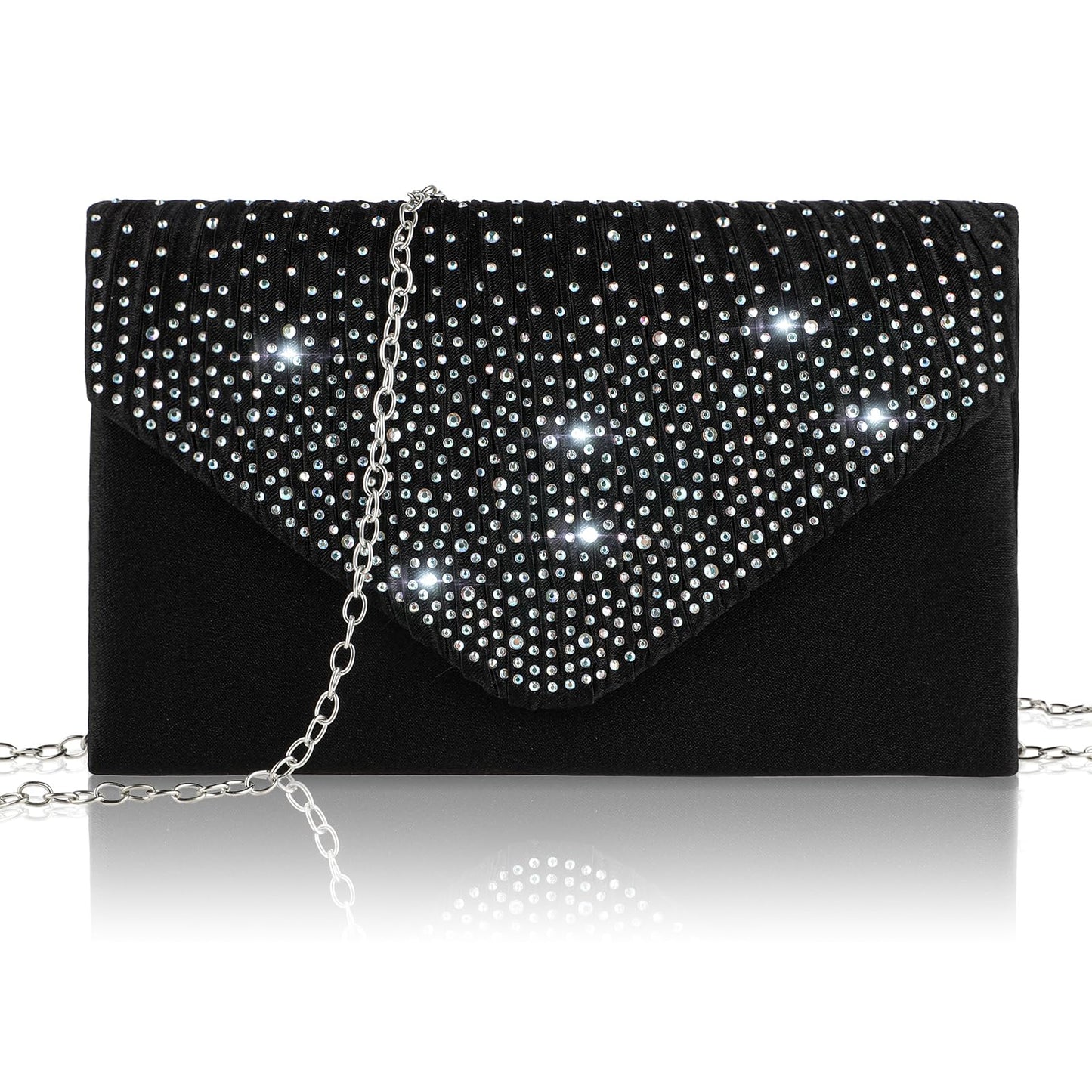 Giantree Women's Clutch Purse Evening Bag, Shiny Rhinestones Envelope Handbag with Detachable Chain Classic Sparkling Sequin Cross Body Bag for Wedding Prom Formal Banquet Party(Black)