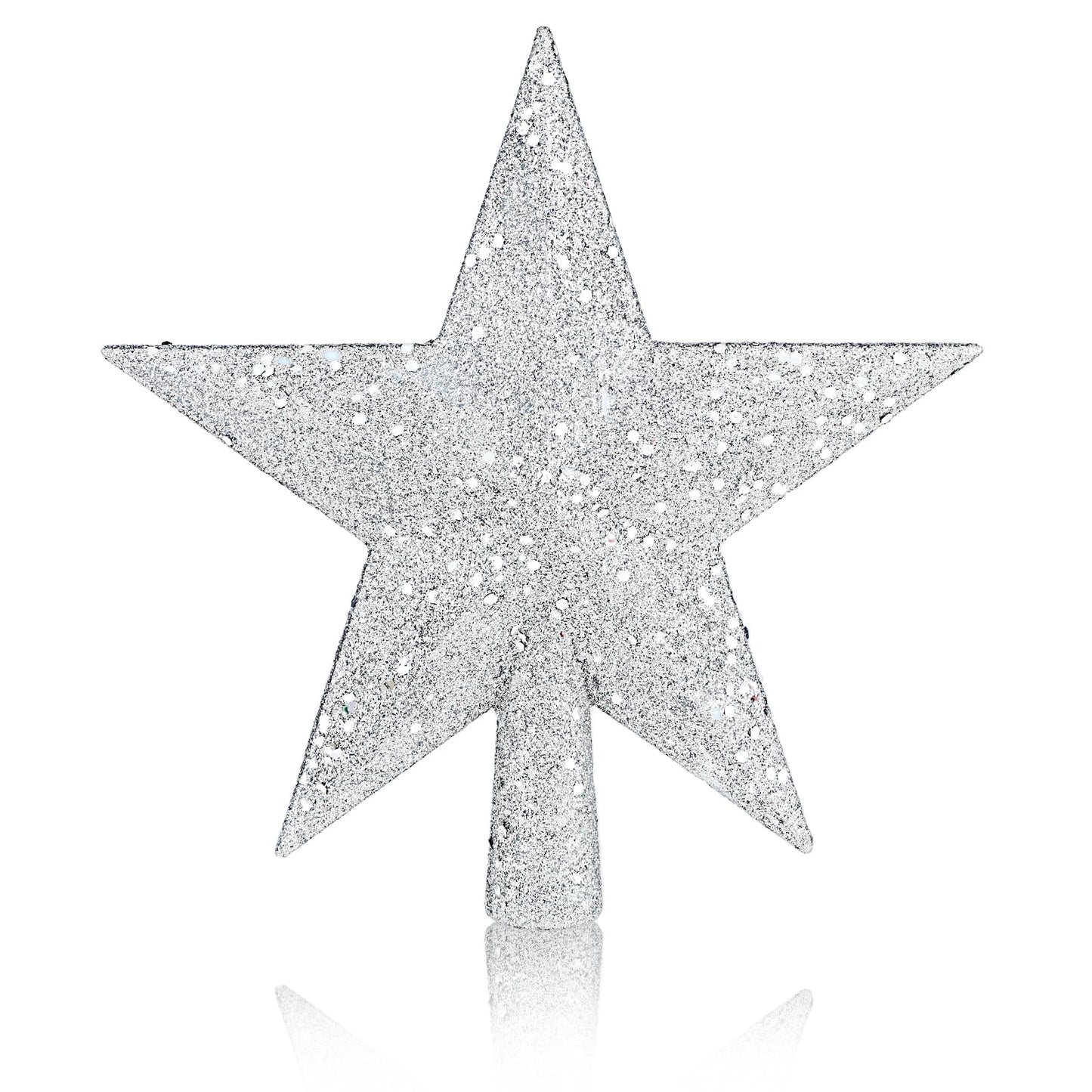 simarro Christmas Glitter Star Tree Topper, 20CM Christmas Tree Top Crown Glitter Star Ornaments for New Year Christmas Tree Top Outdoor Home Holiday Decoration (Silver)