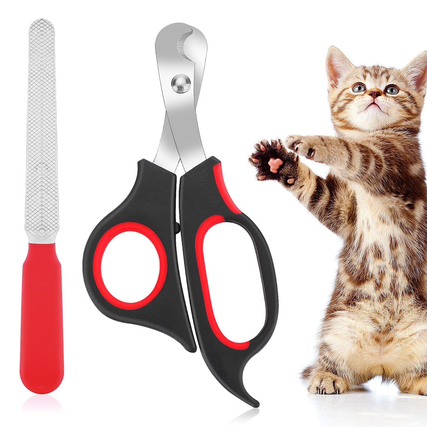 cobee Cat Nail Clippers, Professional Claw Trimmer Scissor + Pet Nail File for Cats Kittens, Stainless Steel Cat Claw Clippers Scissors Trimmer Set for Small Animals Puppies Hamsters Birds(Black+Red)