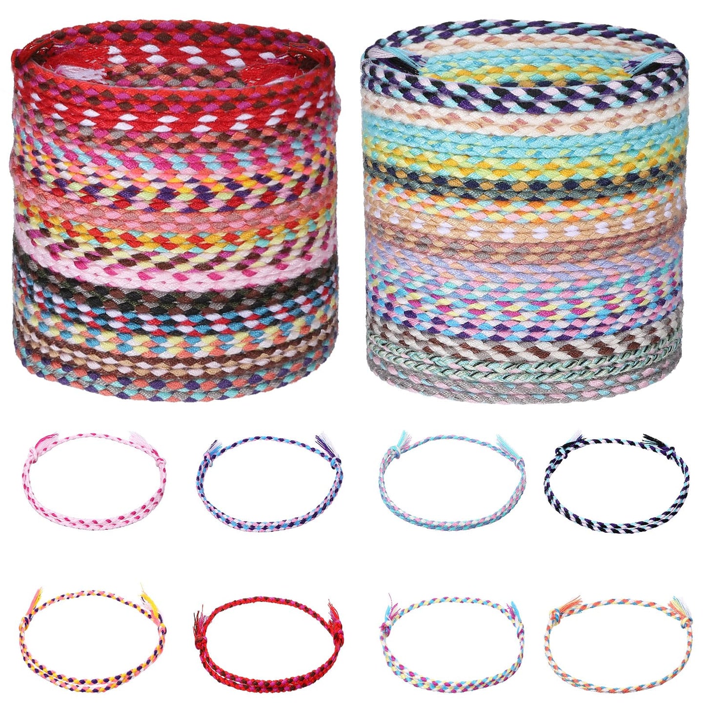 LXUEJIE 30Pcs Woven Wrap Friendship Bracelets, Handmade Braided Friendship Bracelet Adjustable Colorful Tassels Cotton Rope Bracelets for Women Men Teenagers