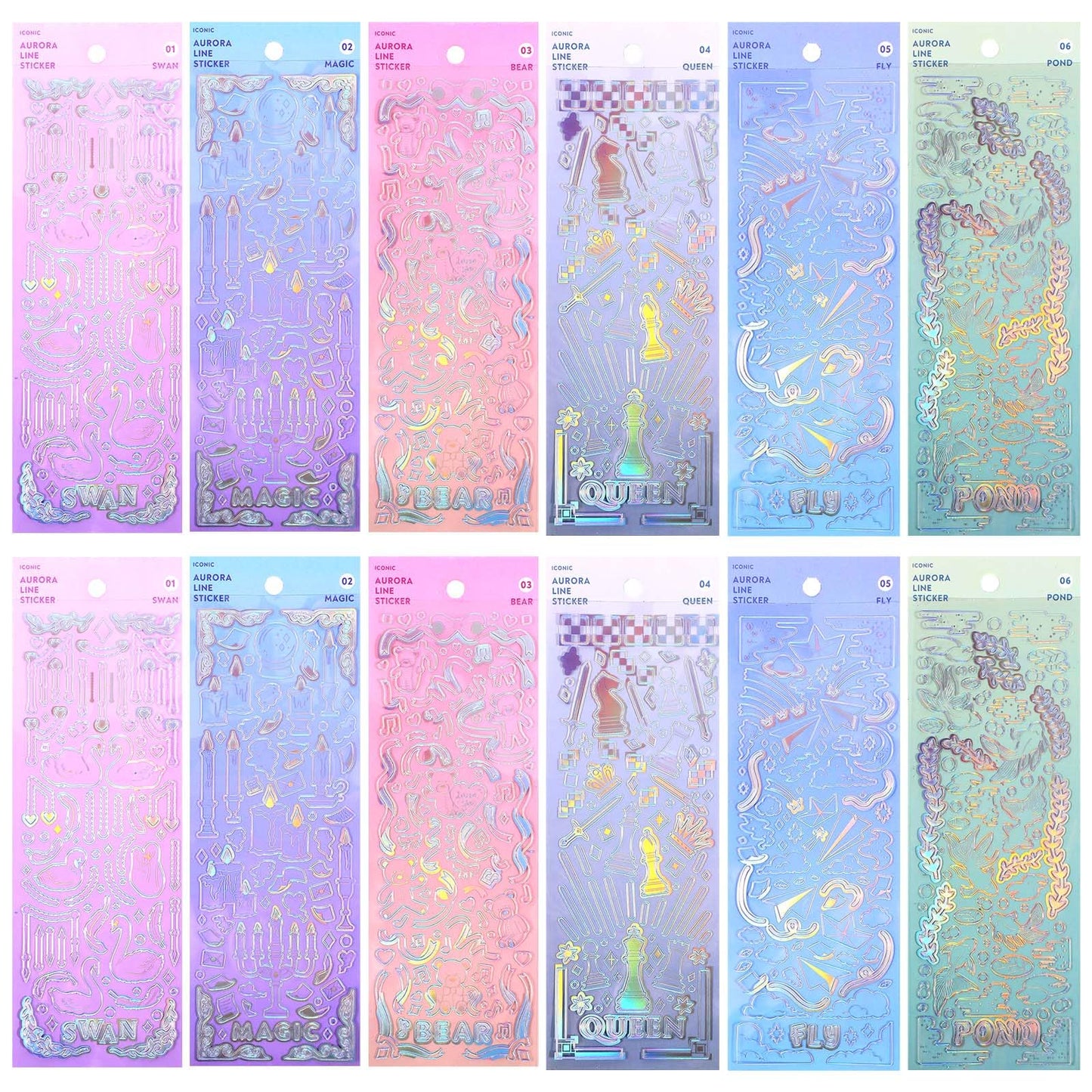 Yuanchu 12 Sheets Holographic Decorative Stickers, Kpop Glitter Stickers, Self-Adhesive, Cute Hologram Stickers, Waterproof, Clear Vinyl Sticker for DIY Photo Cards, Scrapbooking, Photo Album, Mobile