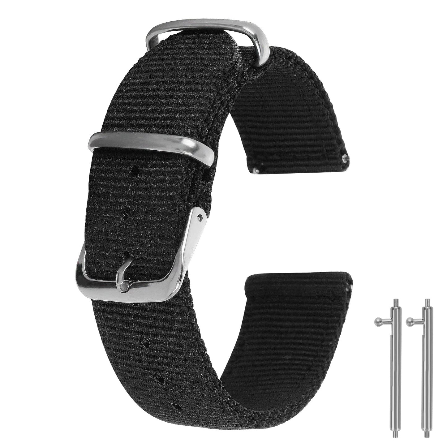 cobee Nylon Watch Bands, Quick Release Watch Straps with Stainless Steel Buckle Classic Watchband for Men Waterproof Sturdy 2 Rings Watch Strap 18/20/22mm Lug Width(20mm, Black)
