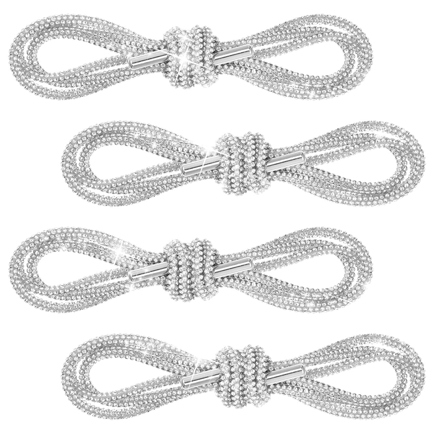 XLIUAX 4pcs Glitter Shoe Laces, Rhinestone Shoe Strings for Sneakers Bling Replacement Drawstring Cords for Hoodies Sneakers Sweatpants Boots, Silver