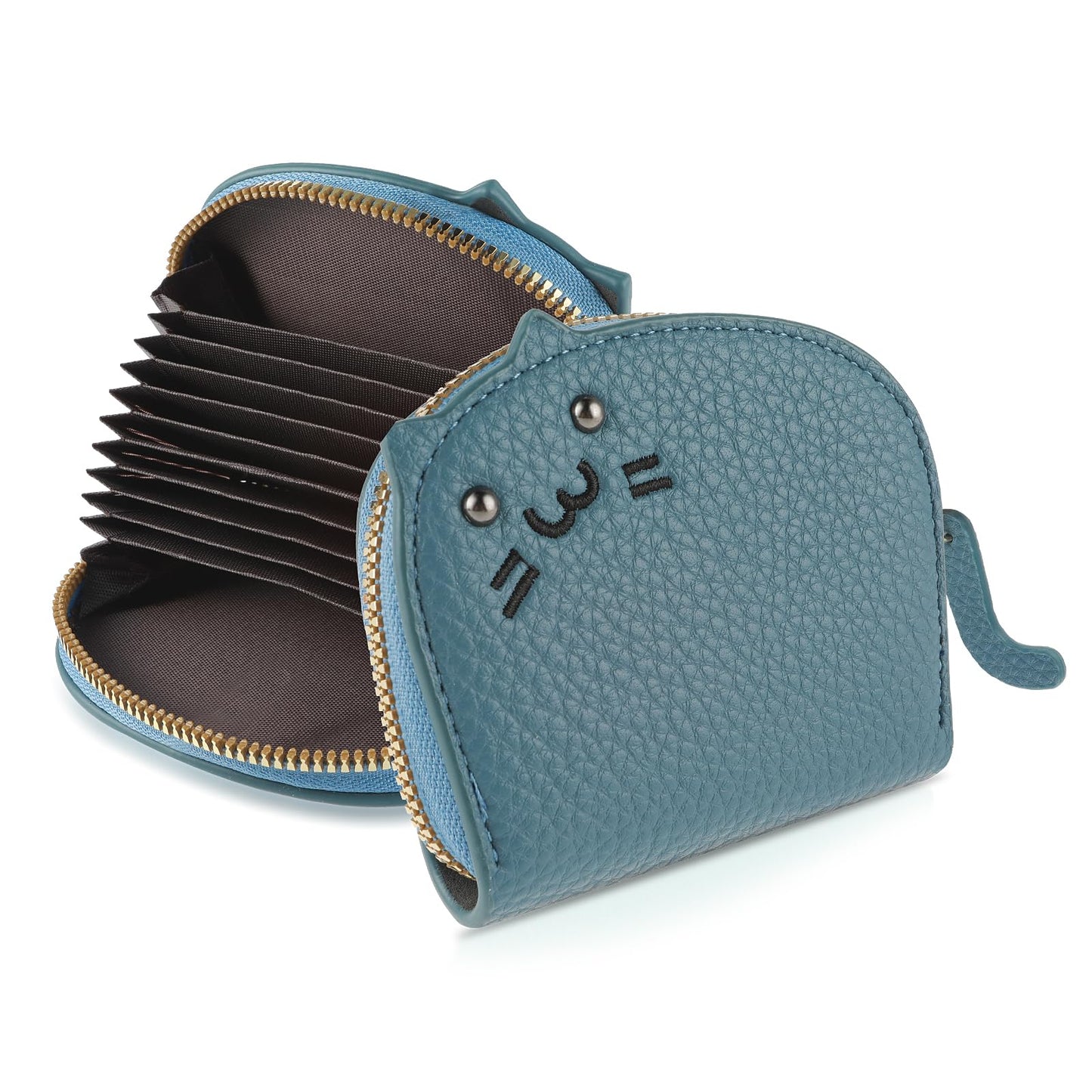 GEEHUA Women Cute Cat Coin Purse, Mini Zipper Credit Card Cases Leather Small Wallet Key Holder Change Pouch(Blue)