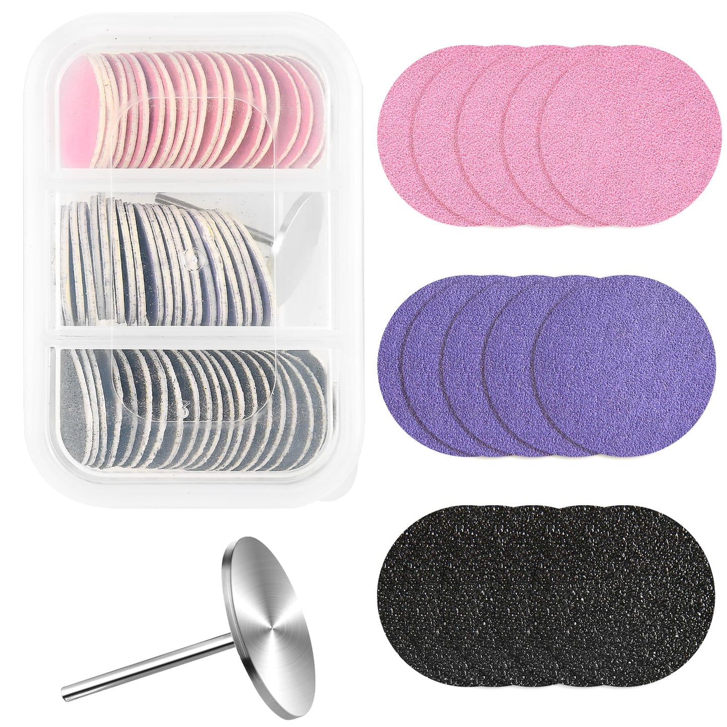 Giantree 60 PCS 25mm Sanding Paper Discs with Metal Nail Drill Bit, 80#180#240# Grit Foot File Replacement Sandpaper Discs for Nail Drill Foot Files Electric Remover Dead Skin Callus(80#150#240#)