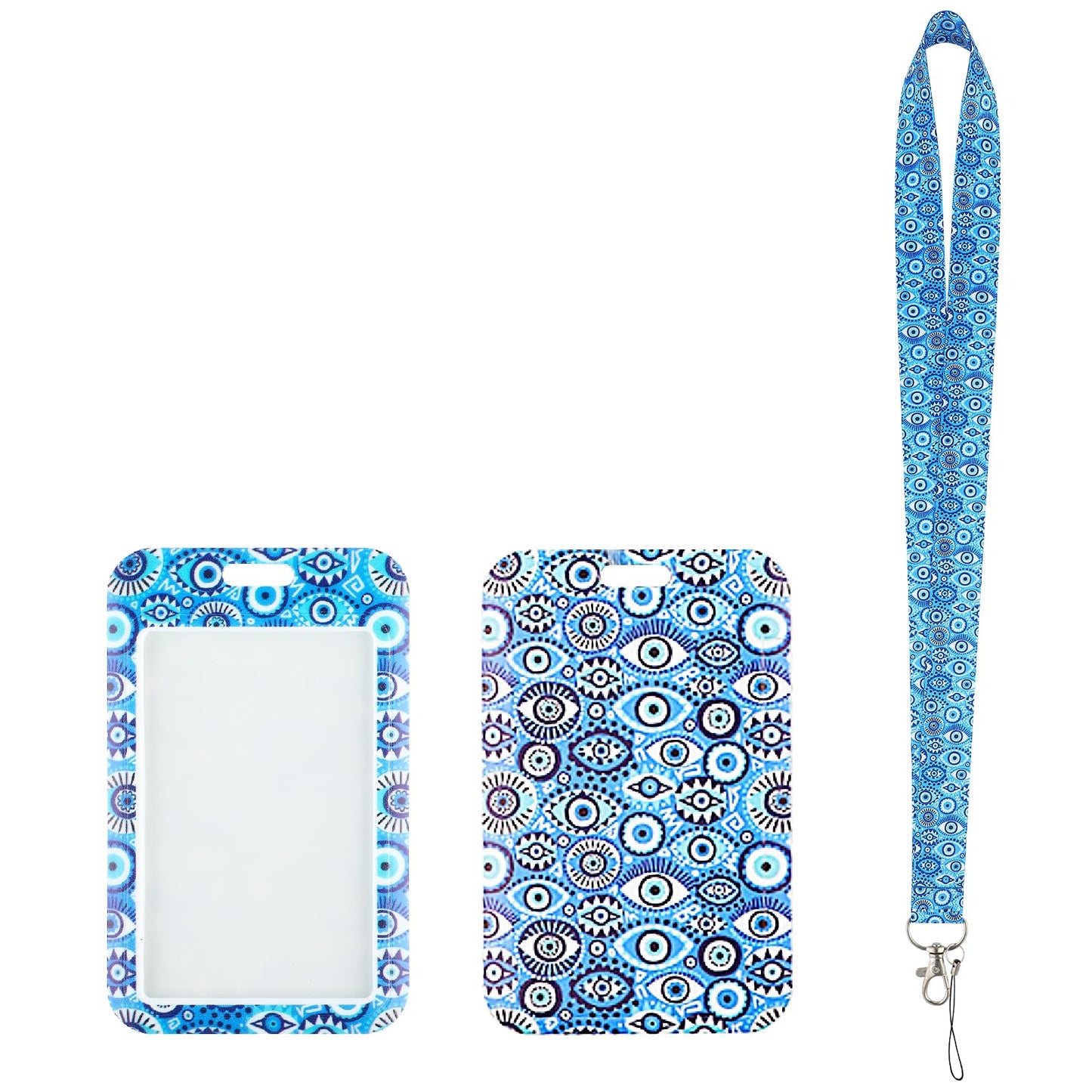 Amaxiu Evil Eye ID Badge Holder with Breakaway Lanyard, Cute Neck Lanyard with ID Card Holder Card Name Tag Badge Protector Cover for School Office Keys Nurse Women's Gift (C)