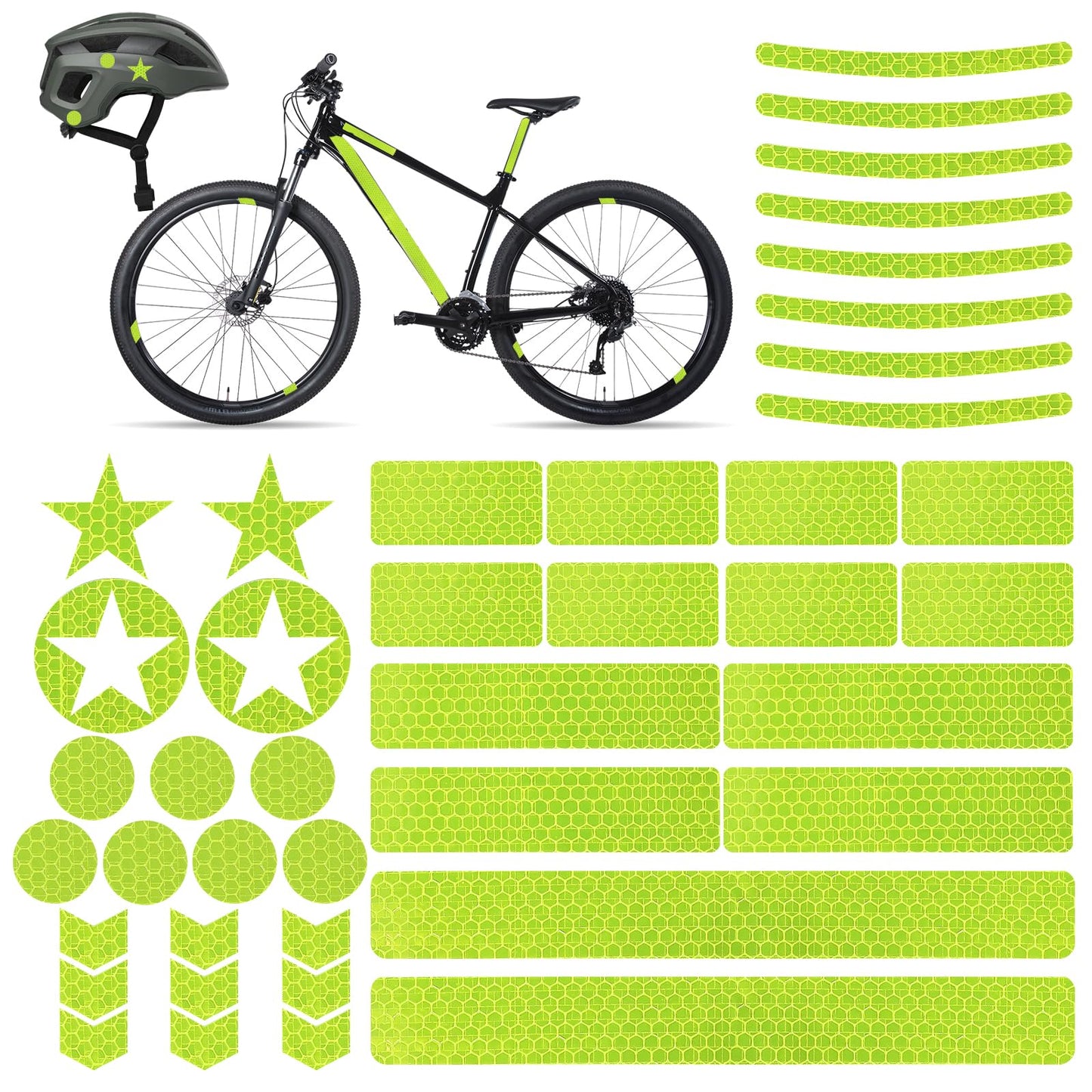 Yuanchu 42 Bicycle Reflectors Stickers, Waterproof Reflectors Bicycle Reflective Tape, Self-Adhesive Safety Warning Tape, Safety at Night Pram, Motorcycle, Car, School Bag, Backpack, Helmets (Yellow)