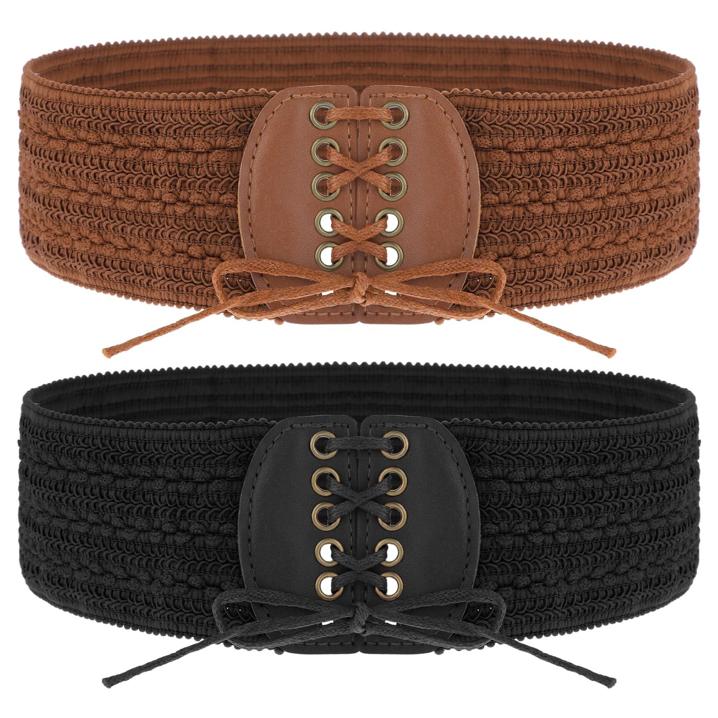 TIESOME 2 PCS Lace Up Corset Belts, Tied Corset Belt for Women Elastic Waist Belts Costume Belt Faux leather Belts