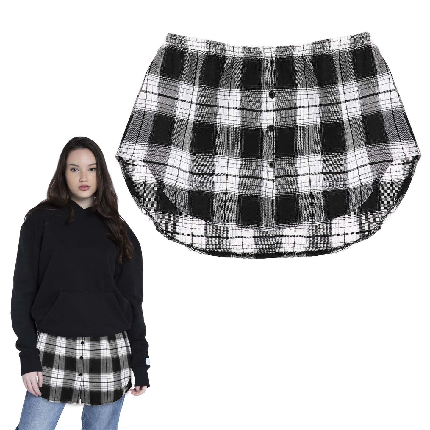 TIESOME Shirt Extender for Women Girls, Striped Plaid Style Adjustable Layering Fake Top Lower Sweep Shirt Half Length Shirt(M Size)