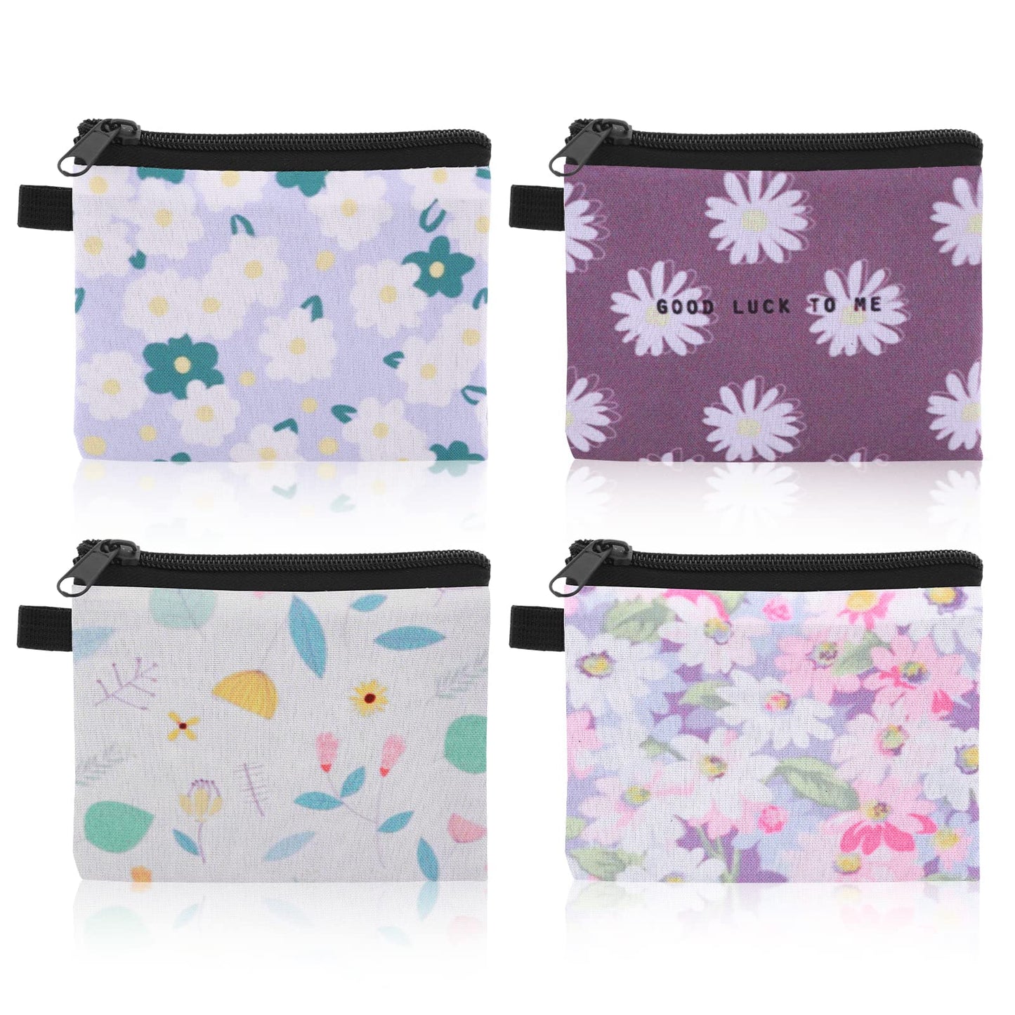 cobee Small Coin Purse, 4PCS Floral Coin Purse Mini Wallet Coin Bags Small Fresh Purse Pouch Zipper Change Purse with Zipper for Women Girls