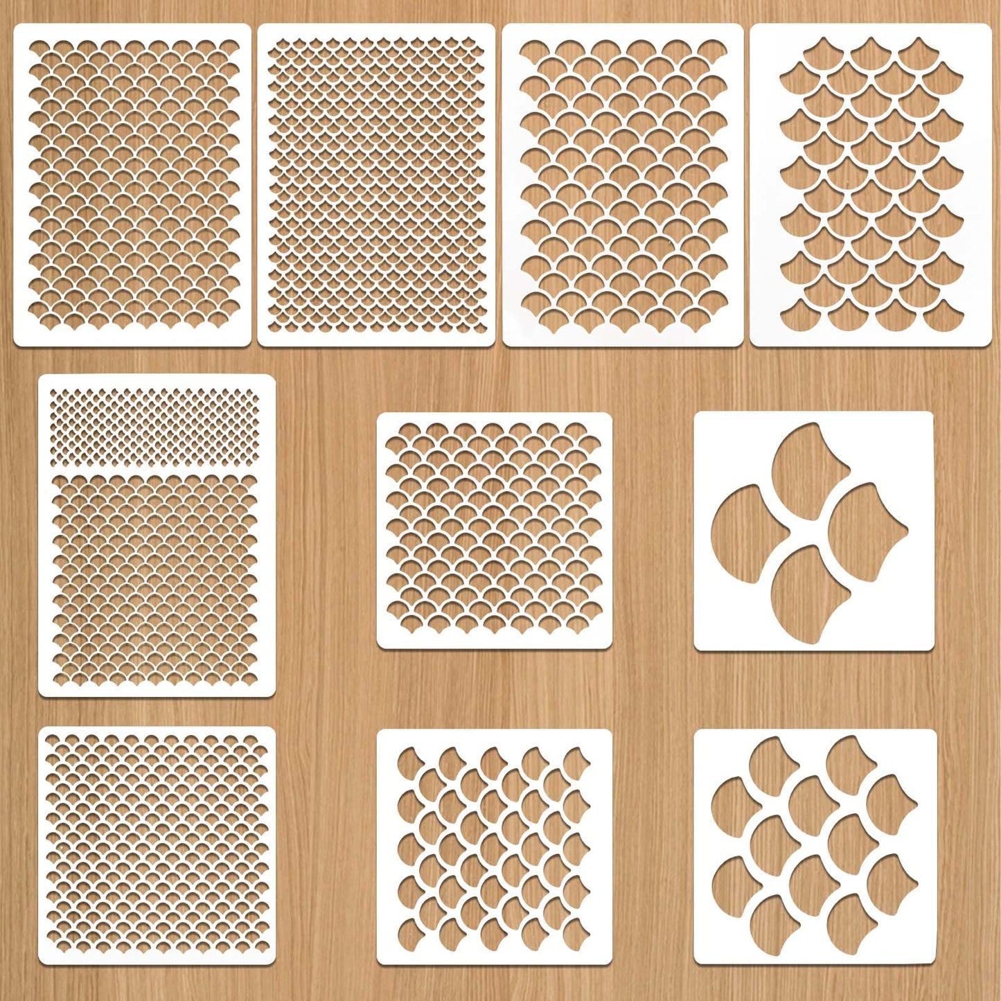 MBAIYO 10Pcs Fish Scale Stencil,Mermaid Scale Template Face Paint Stencils Reusable Pattern for Painting Baking Craft Wall Furniture Body Art Painting